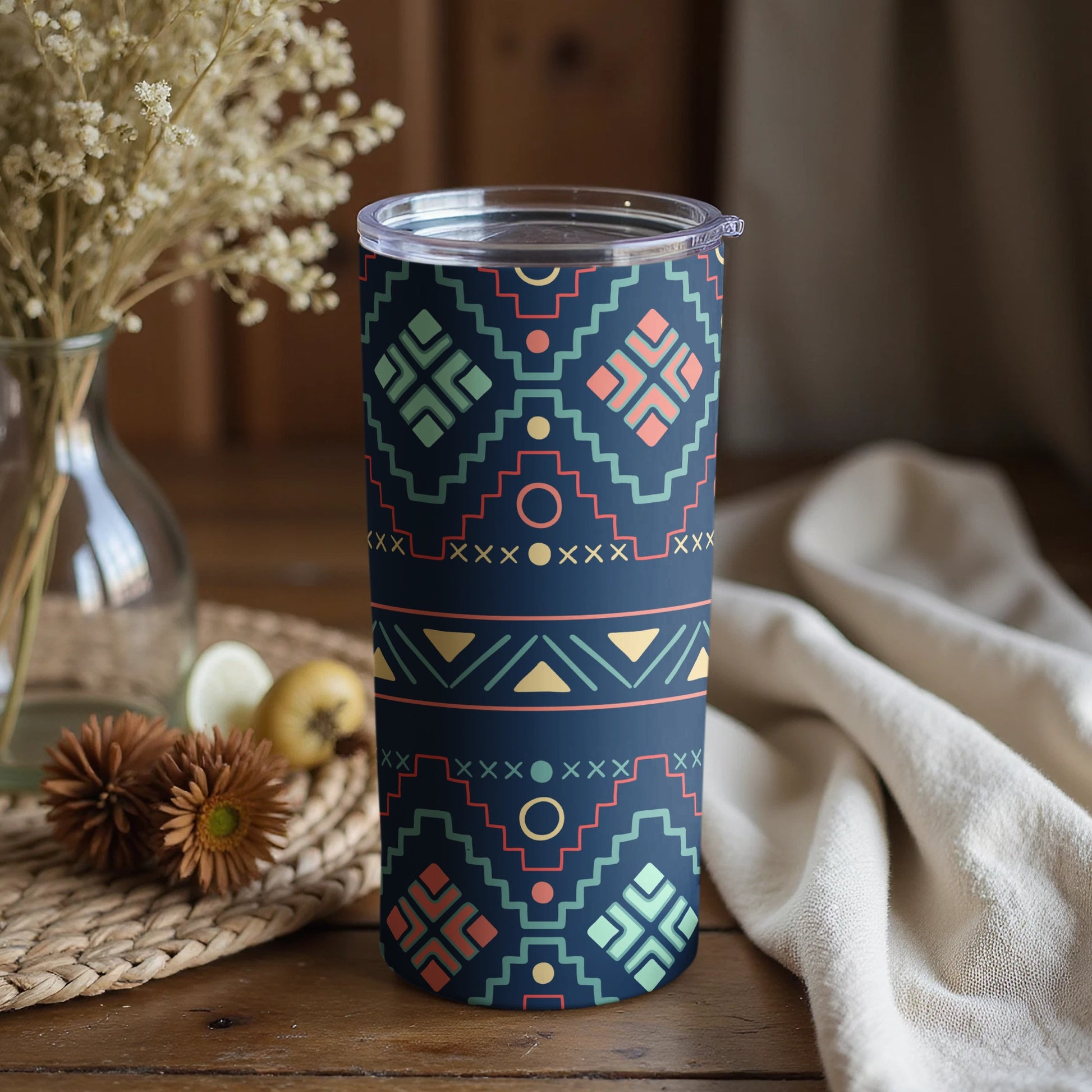 Geometric Pattern Travel Tumbler with Lid Cup