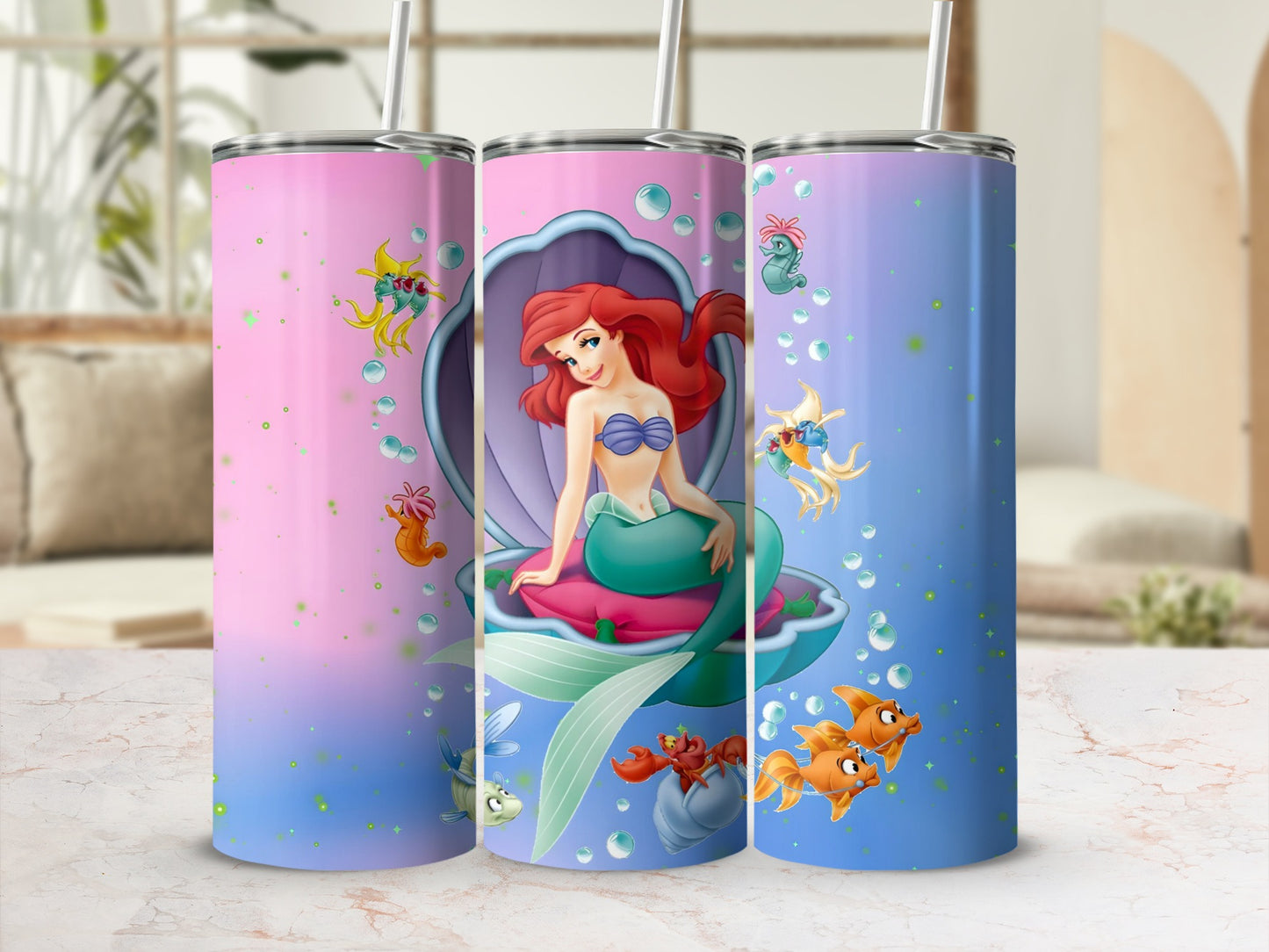 Vibrant Mermaid and Sea Creatures Insulated Tumbler