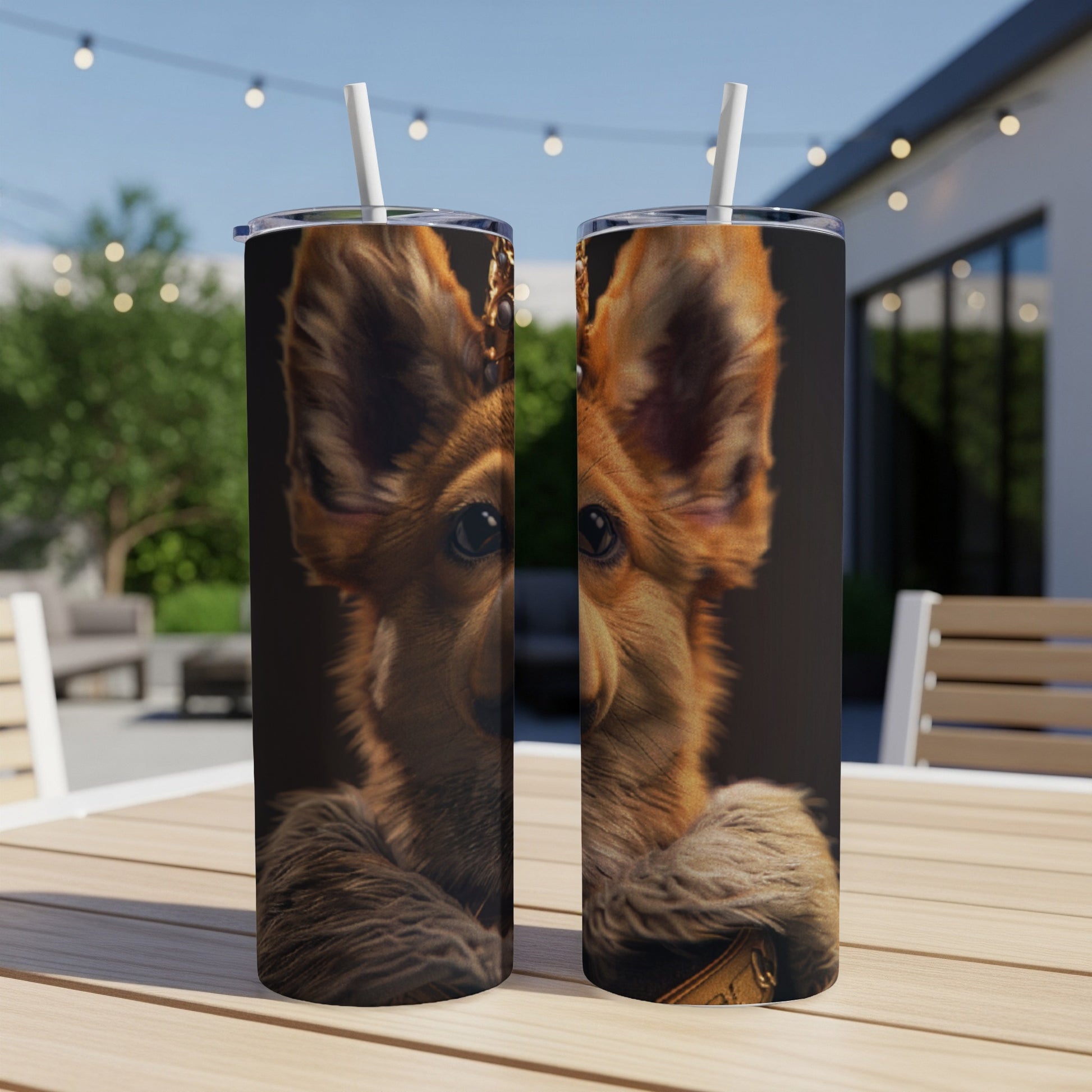 German Shepherd dog portrait on a double-sided tumbler with straw.
