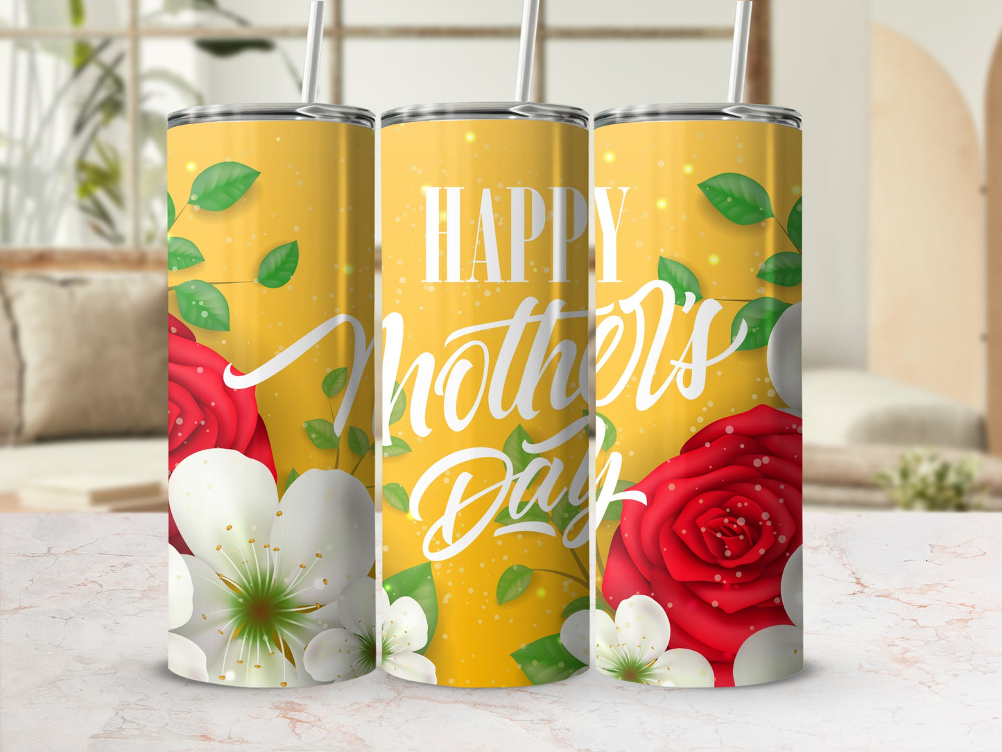 Happy Mother's Day Floral Design Tumbler Cup