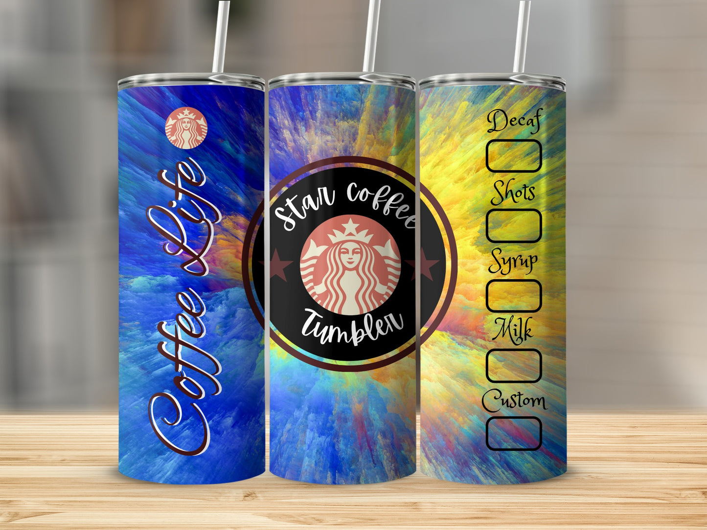 Colorful Coffee Life Custom Starbucks Tumbler with Straw