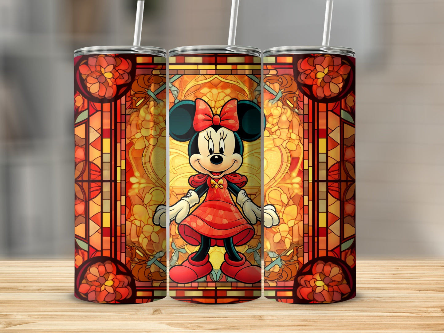 Stained Glass Art Minnie Mouse Tumbler with Straw