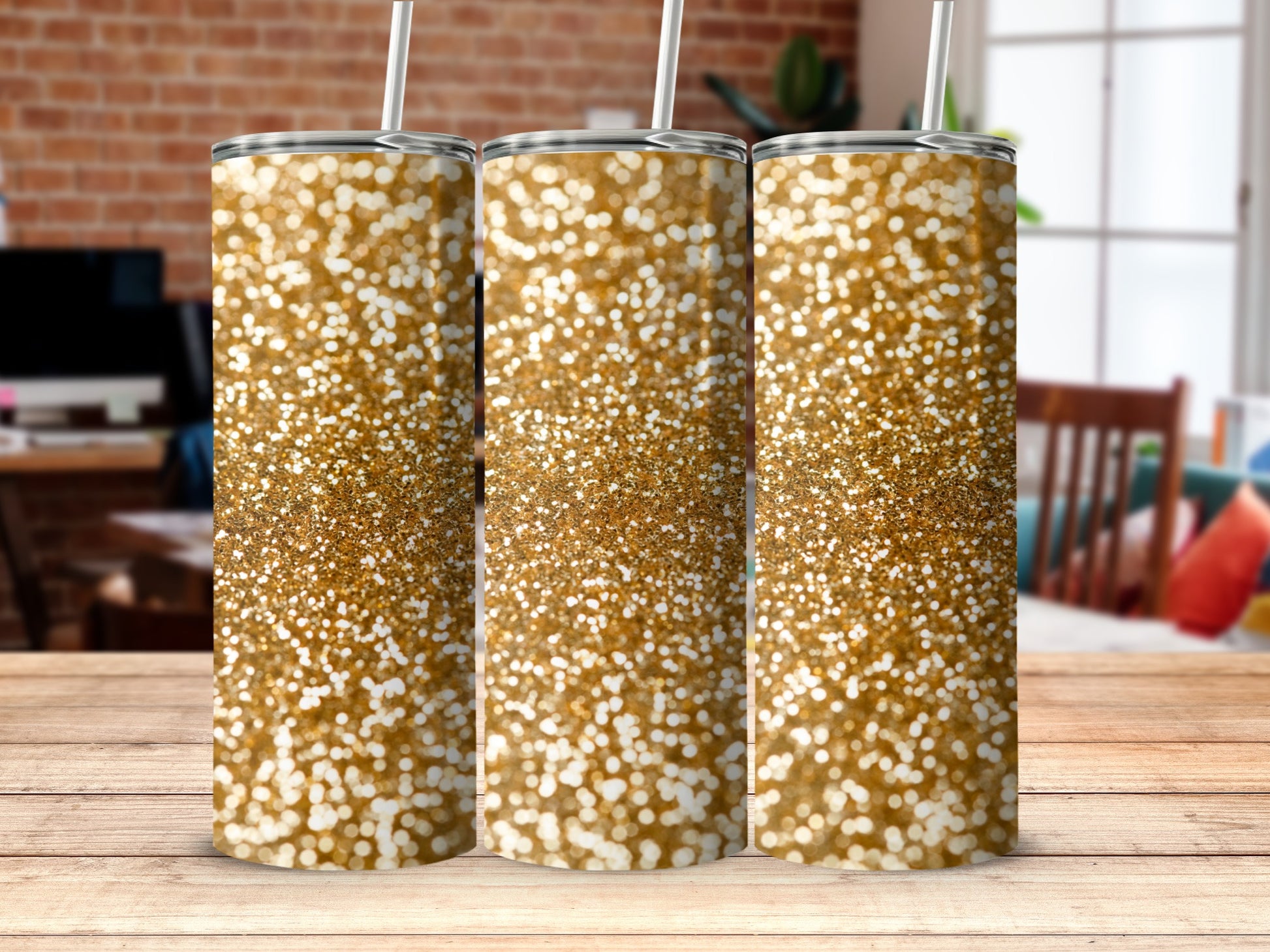Glittering Gold Sequin Stainless Steel Travel Tumbler