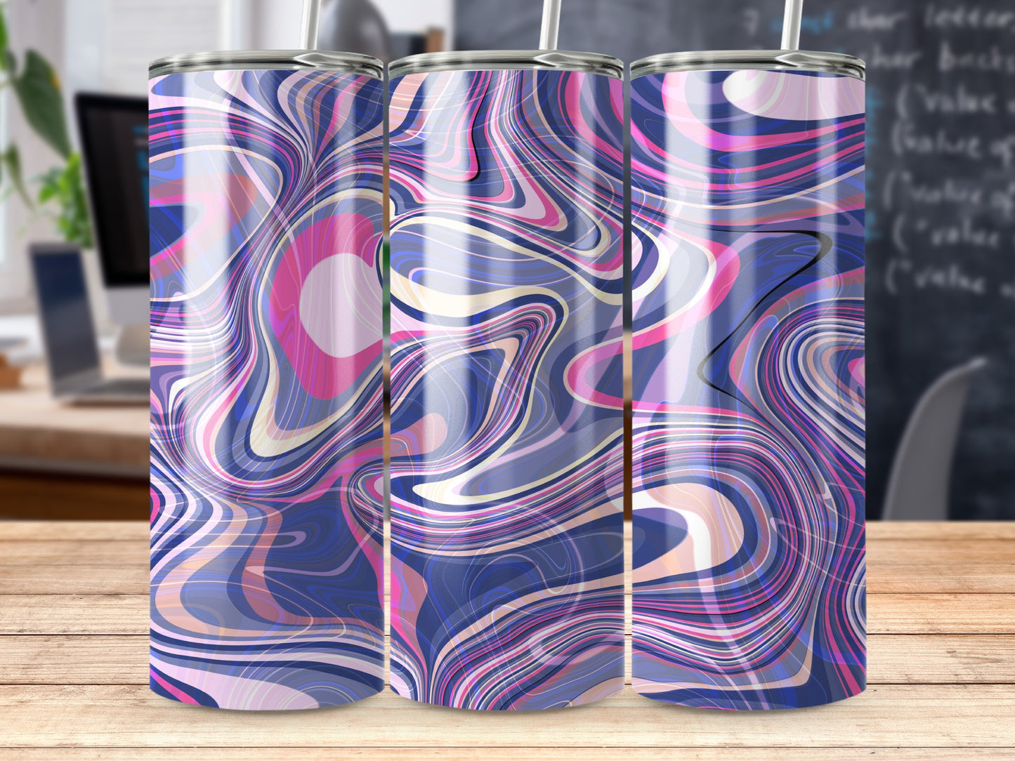 Abstract Swirls in Pink Blue and White Artistic Tumblers