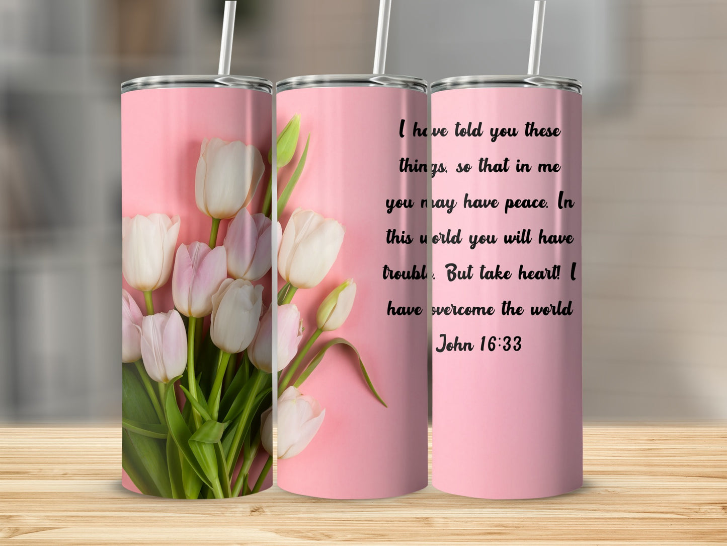 Pink Floral Tumbler with Inspirational Bible Verse