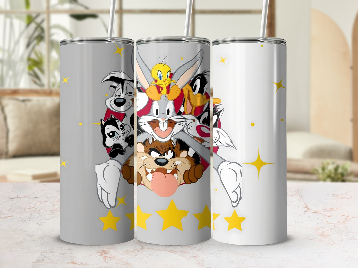 Cartoon Characters Tumbler with Stars Design Tumbler