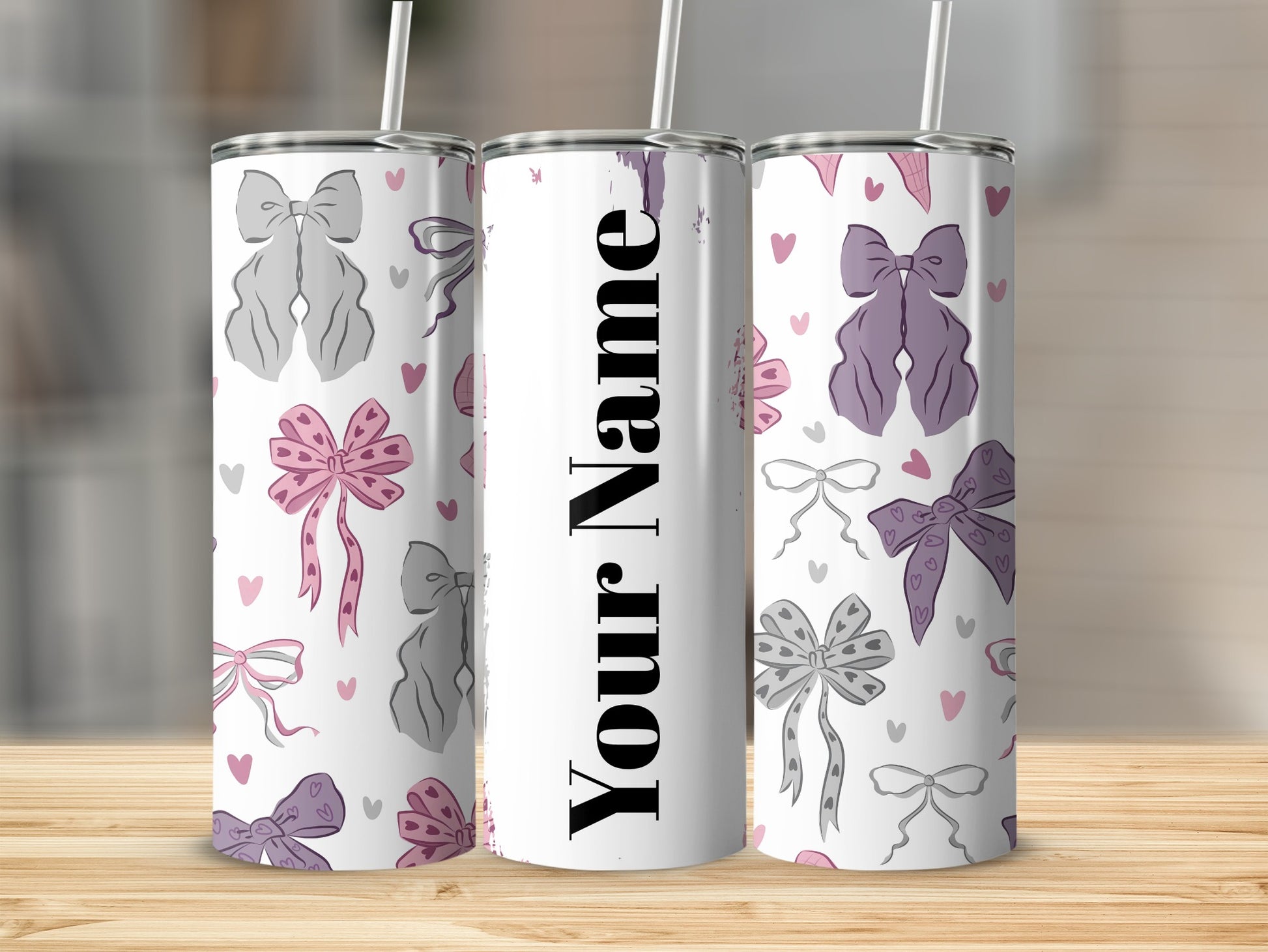 Personalized Cute Ribbon and Heart Design Tumbler Wrap