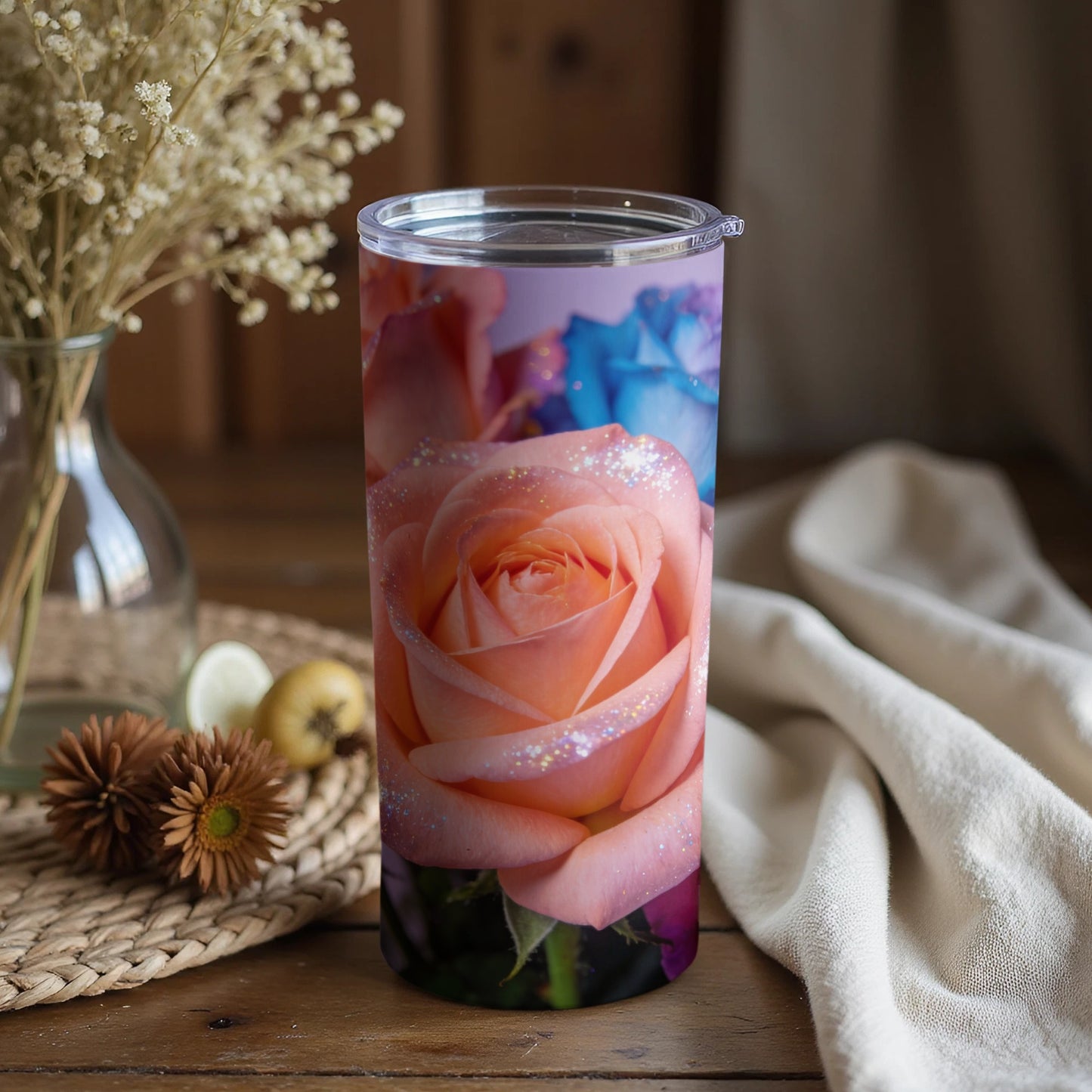 Sparkling Rose Flower Design Tumbler Cup Product