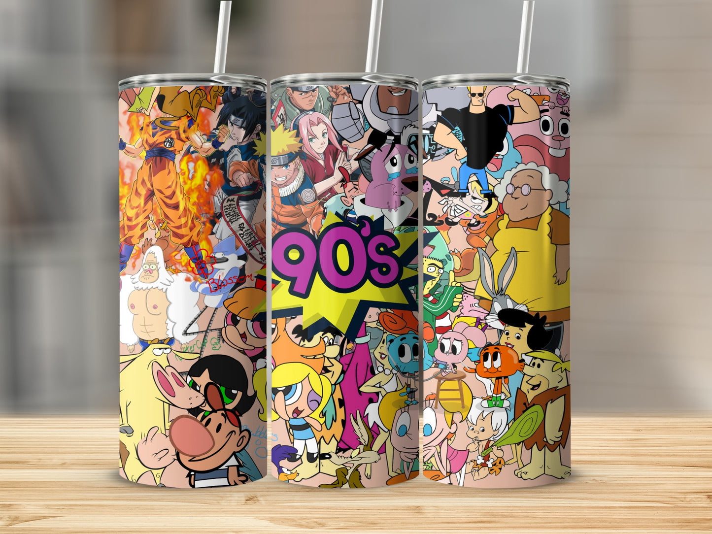 Vibrant 90s Cartoon Characters Tumbler Flask