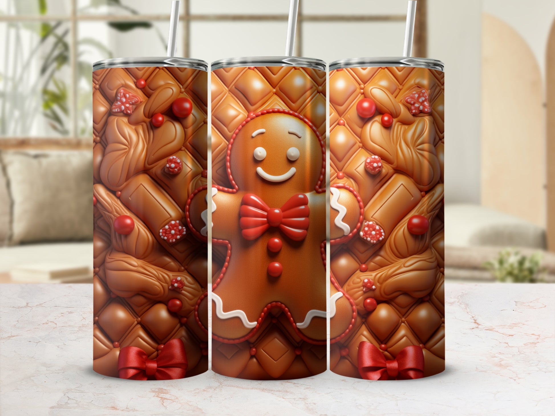 Festive Gingerbread Man Design Stainless Steel Tumbler