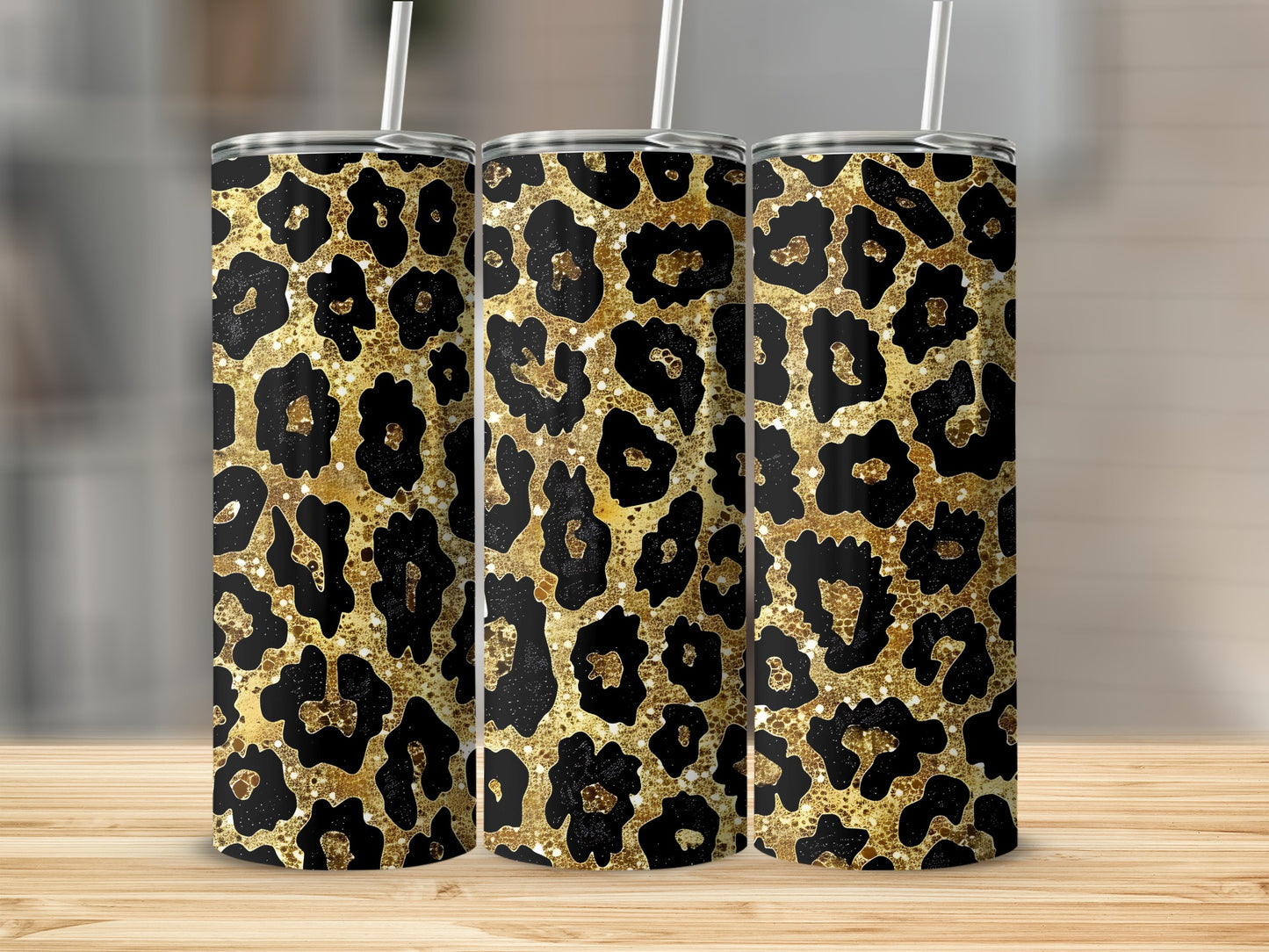 Glittery Black and Gold Leopard Print Tumbler Product