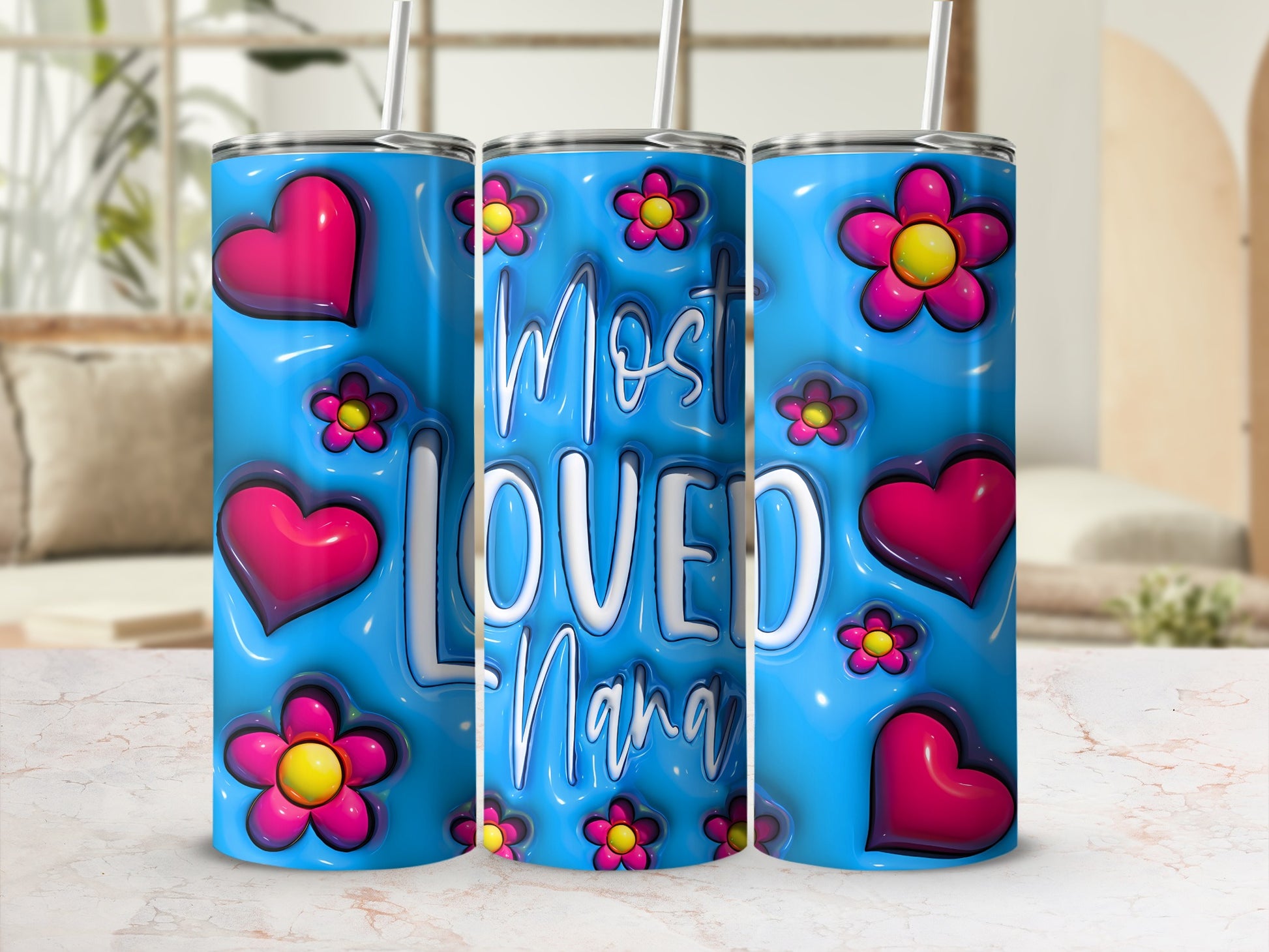 Most LOVED Nana Blue Hearts Flowers Tumbler