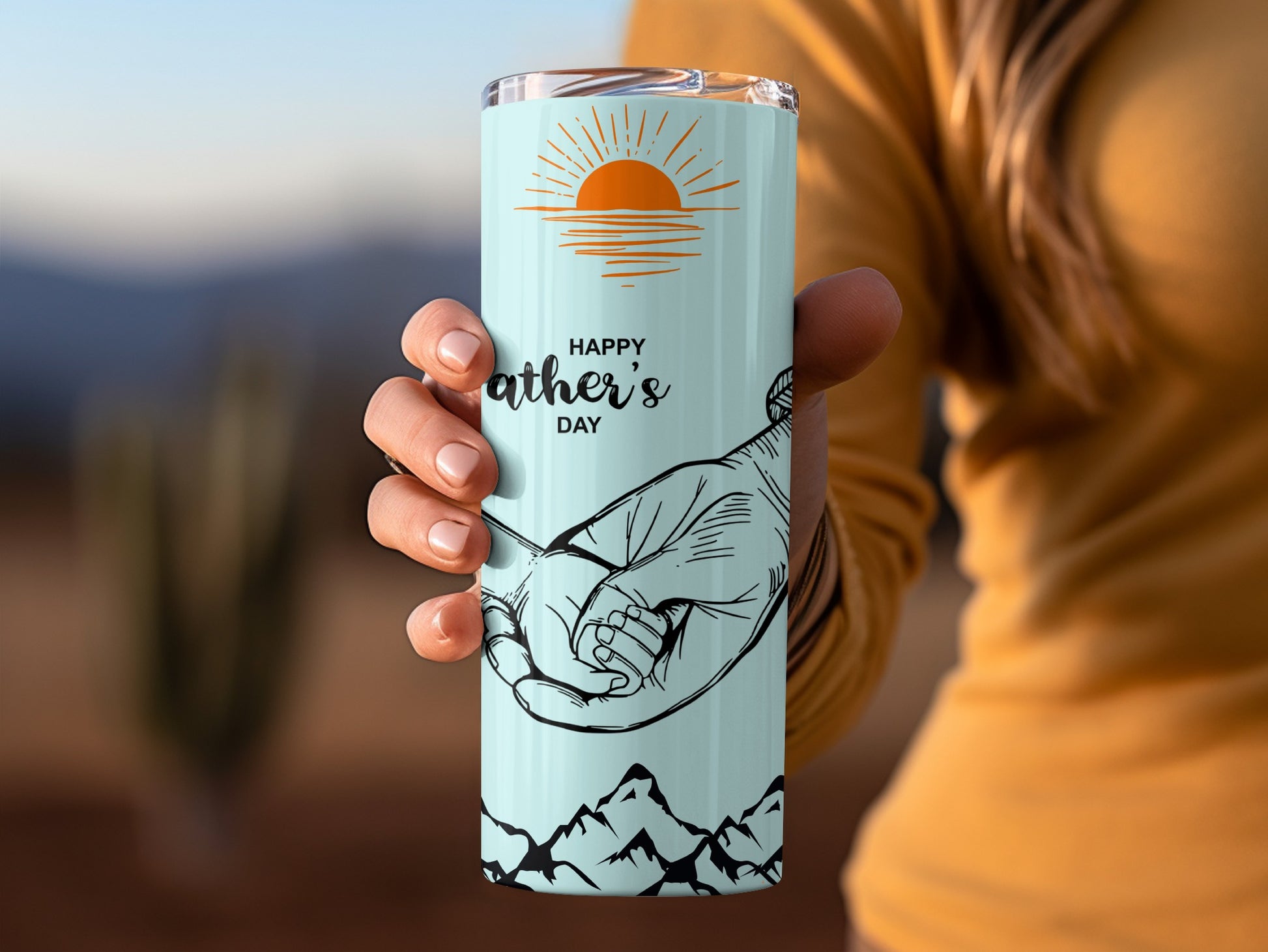 Happy Father's Day Hand Drawn Sun and Hands Tumbler