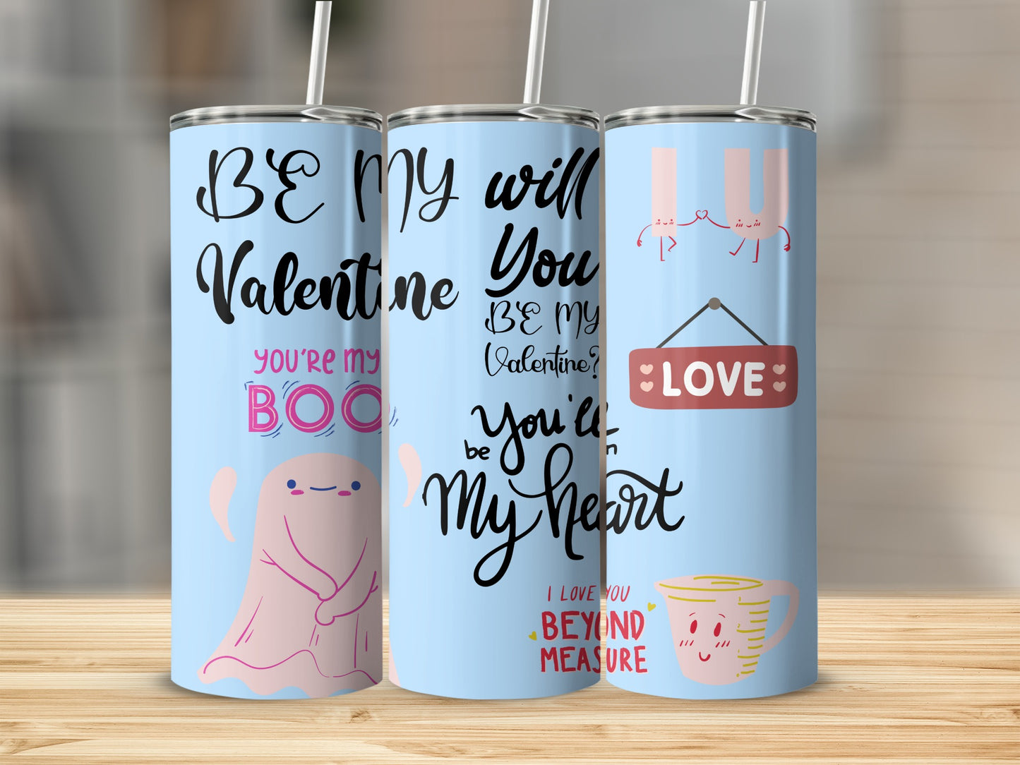 Valentine Themed Beverage Holder with Cute Graphics