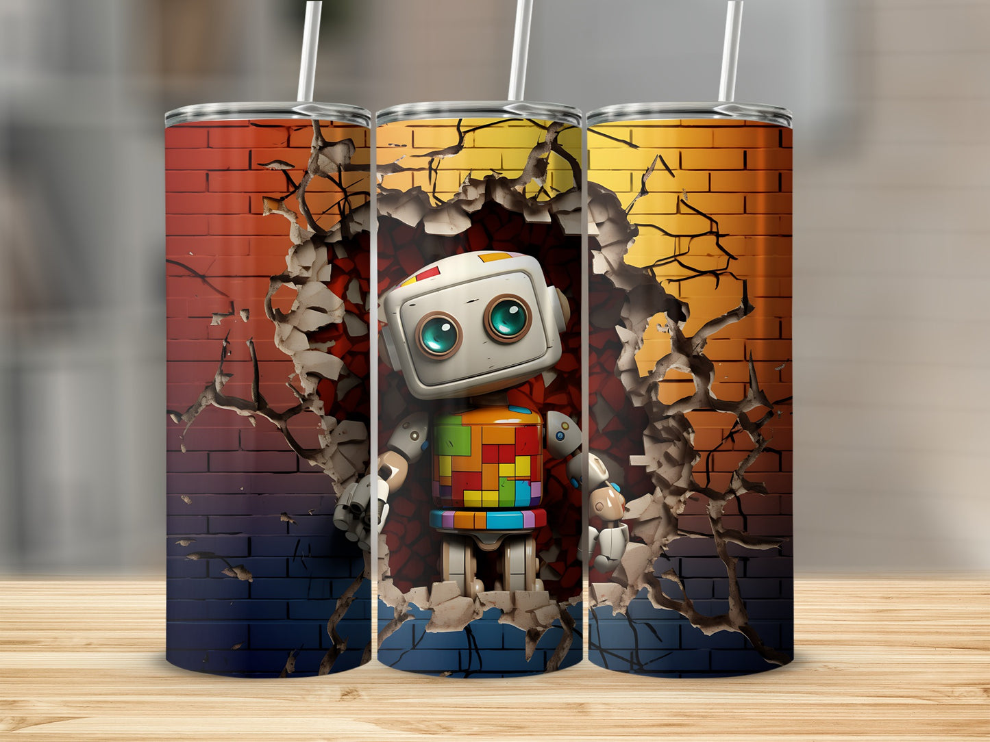 Colorful Robot Breaking Through Wall Tumbler Product