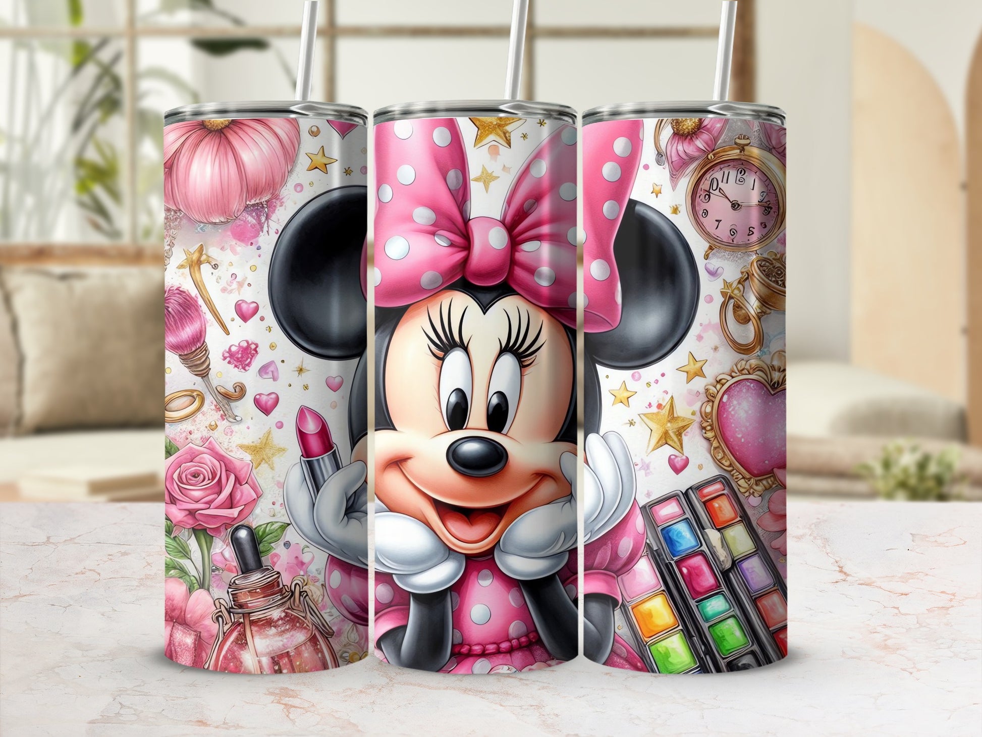 Minnie Mouse Pink Makeup Fantasy Tumbler Design