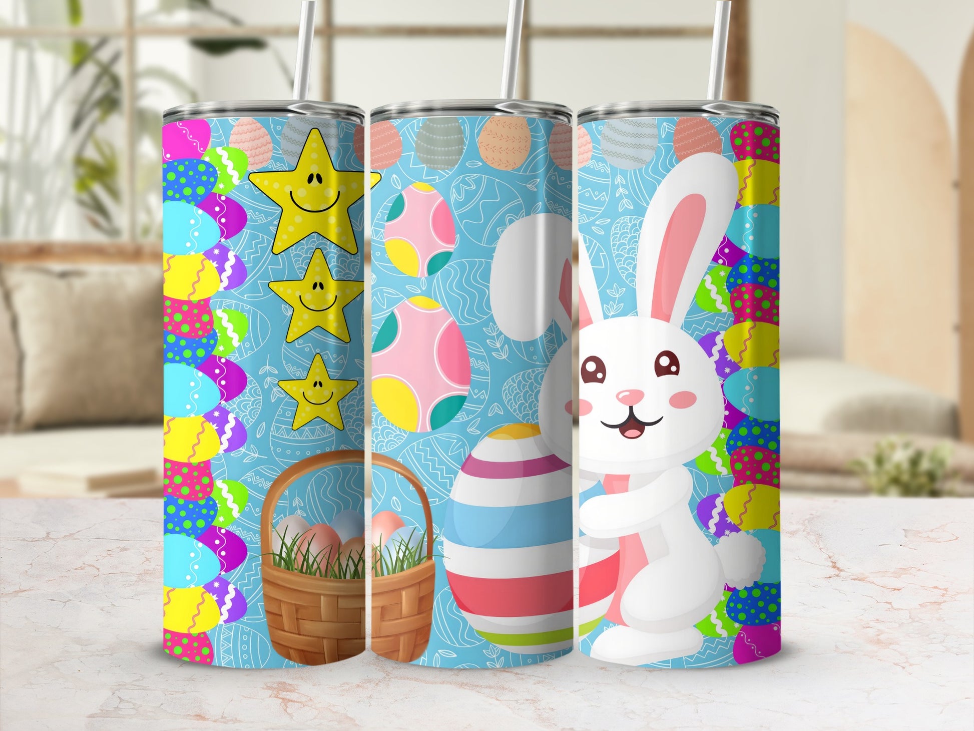 Colorful Easter Bunny and Eggs Design Tumbler