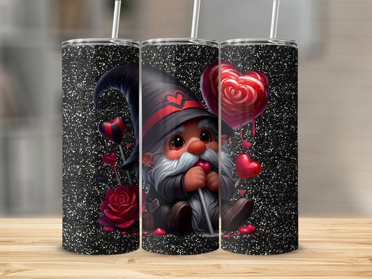 Valentine's Gnome with Hearts Glitter Tumbler