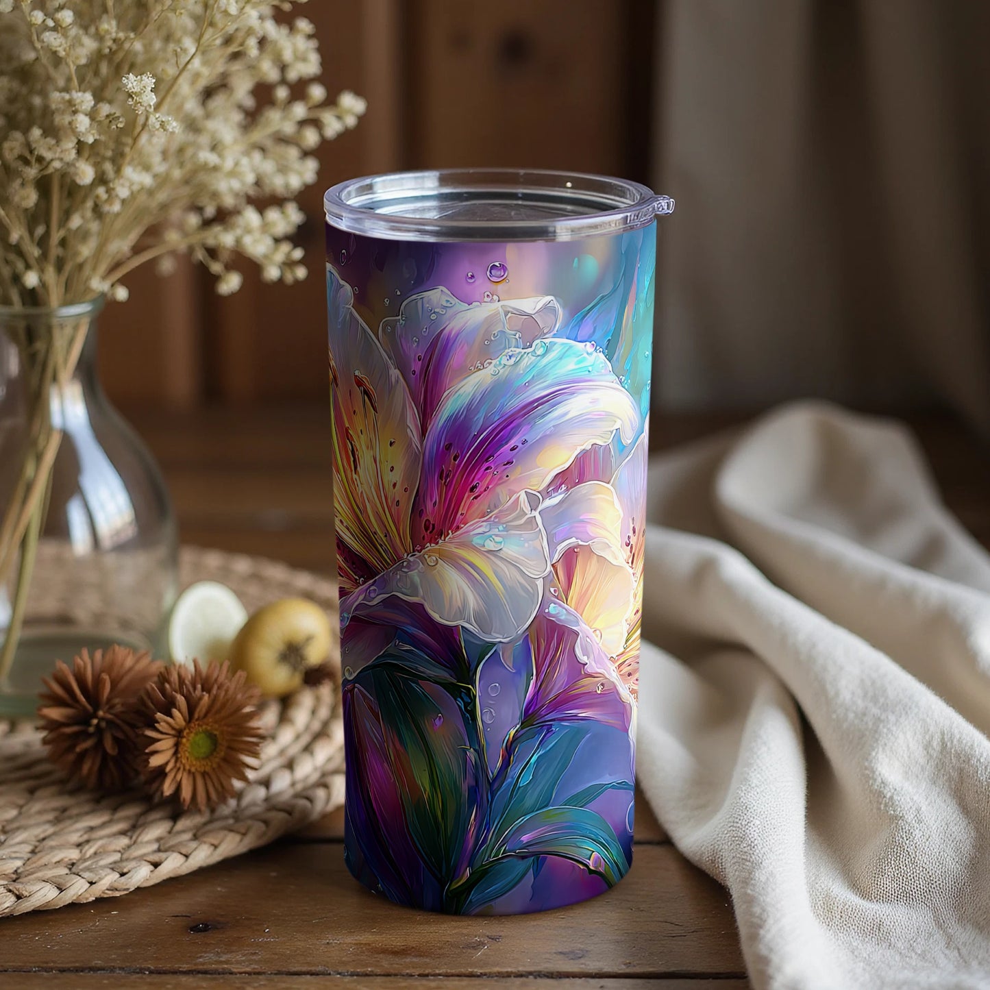 Colorful Floral Patterned Tumbler for Beverage Storage