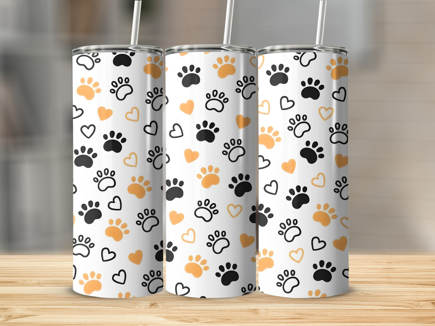 Cute Paw Prints and Hearts Pattern Tumbler Product
