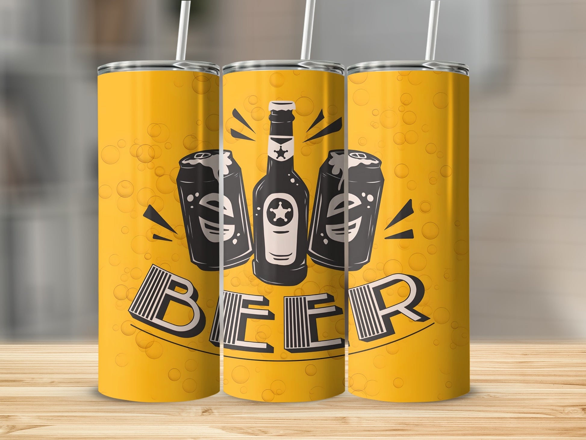 Cheerful Illustrated Beer Themed Tumbler Drinkware