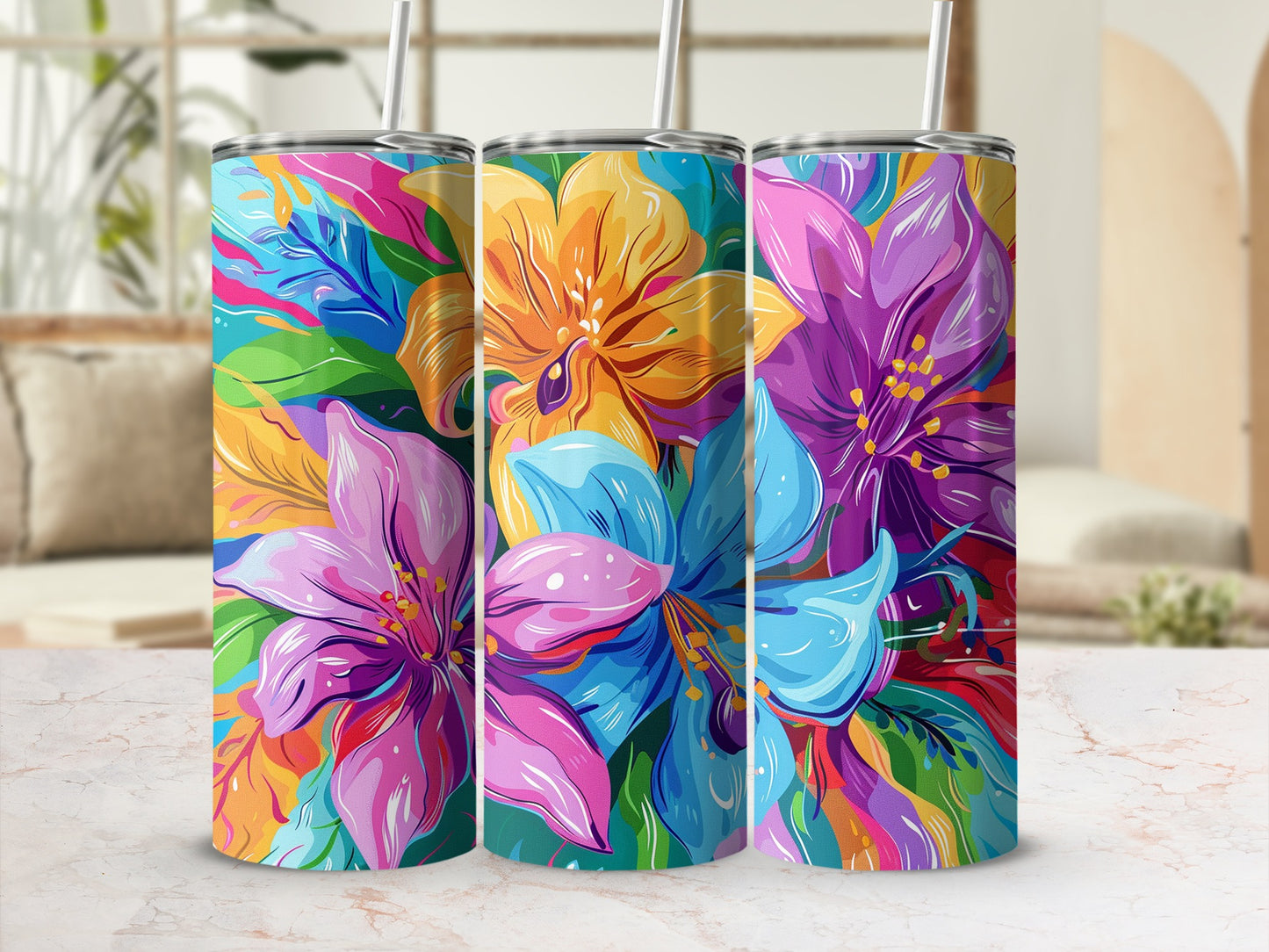 Vibrant Multicolor Floral Design Tumbler product