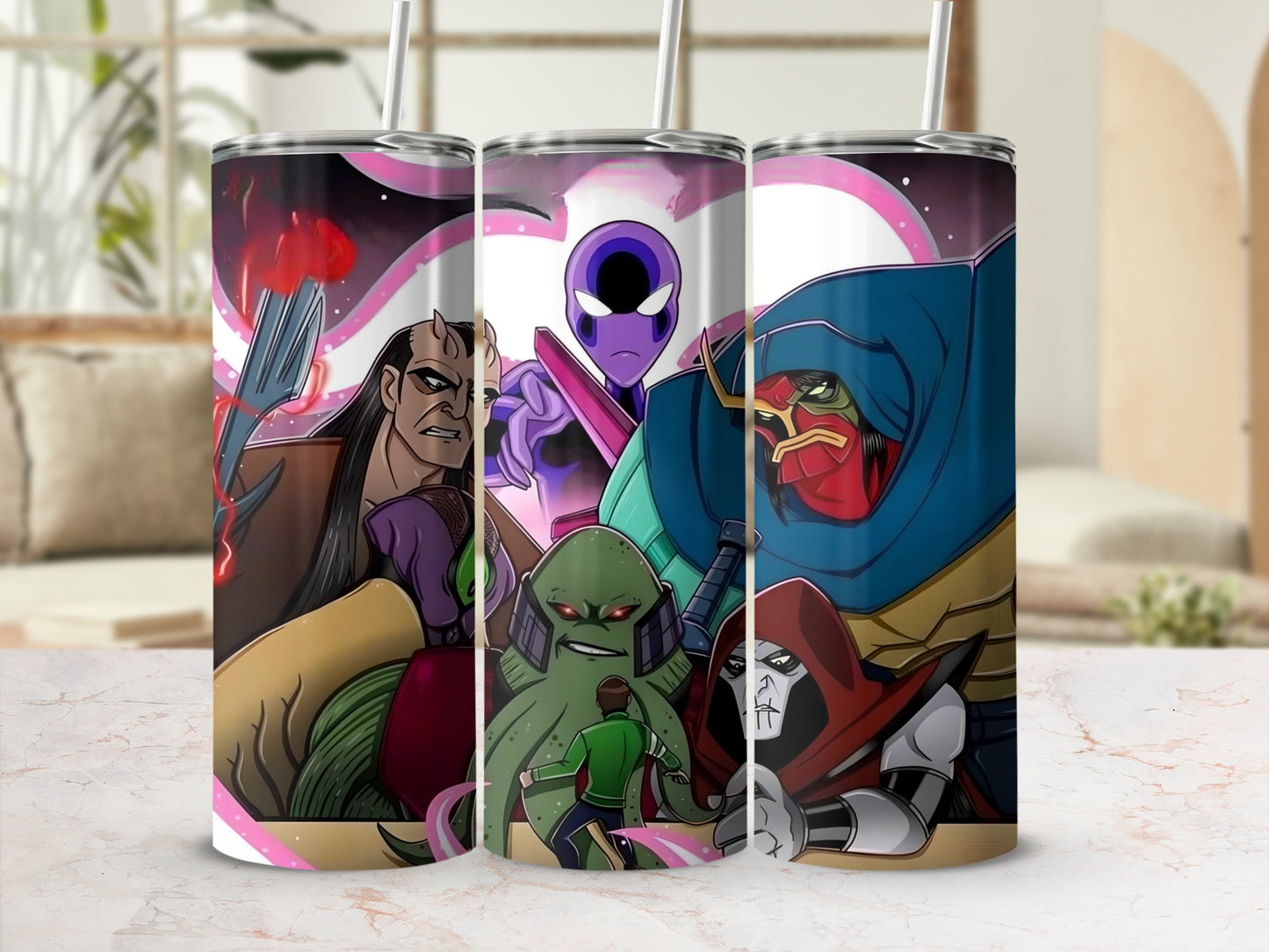 Colorful Superhero Characters Tumbler with Straw