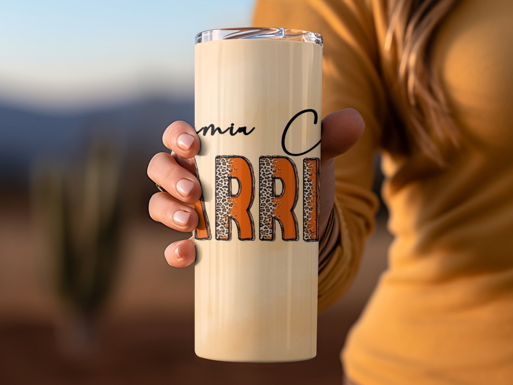 CARRIE Tumbler with Orange and Leopard Design