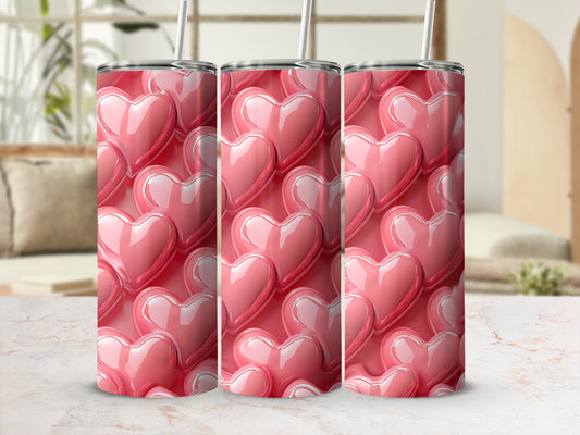Glossy Pink 3D Hearts Pattern Tumbler product type