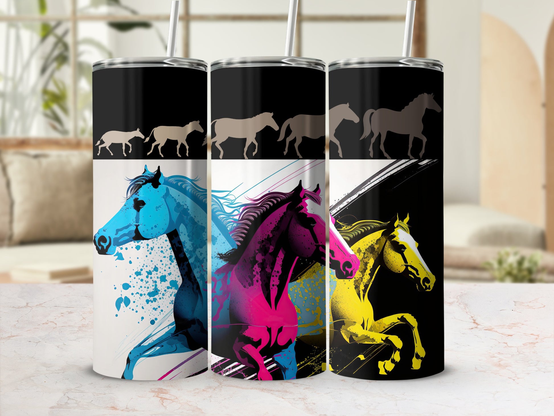 Colorful Horse Art Design Stainless Steel Tumbler