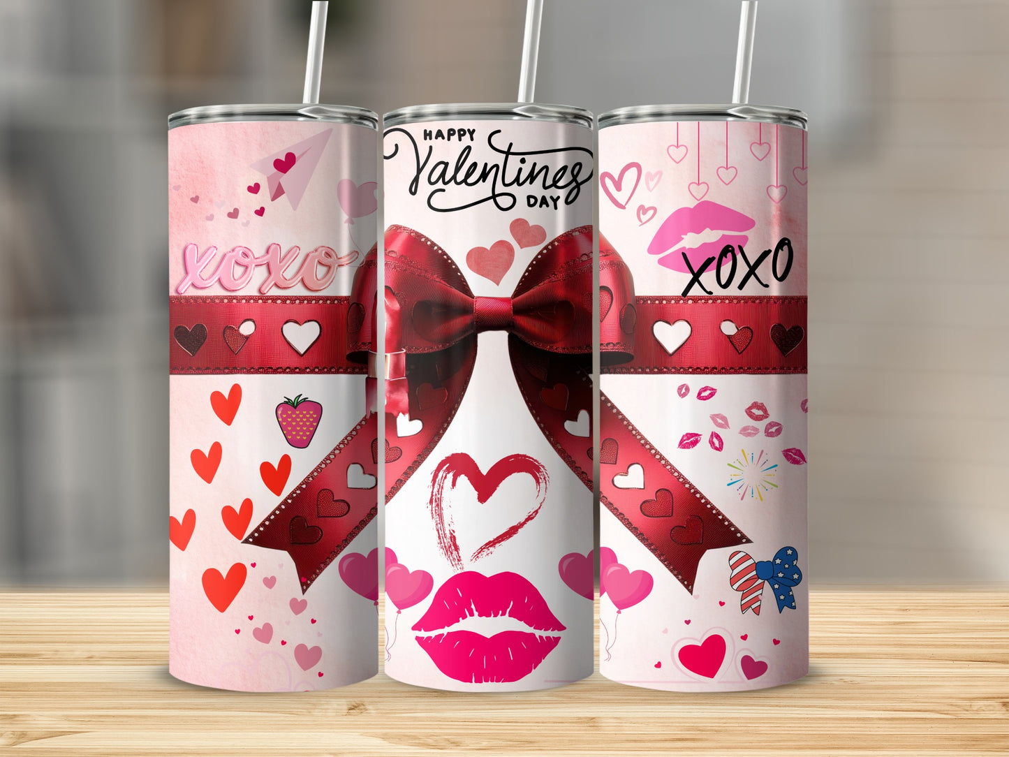 Valentine's Day Love Hearts and Bows Tumbler
