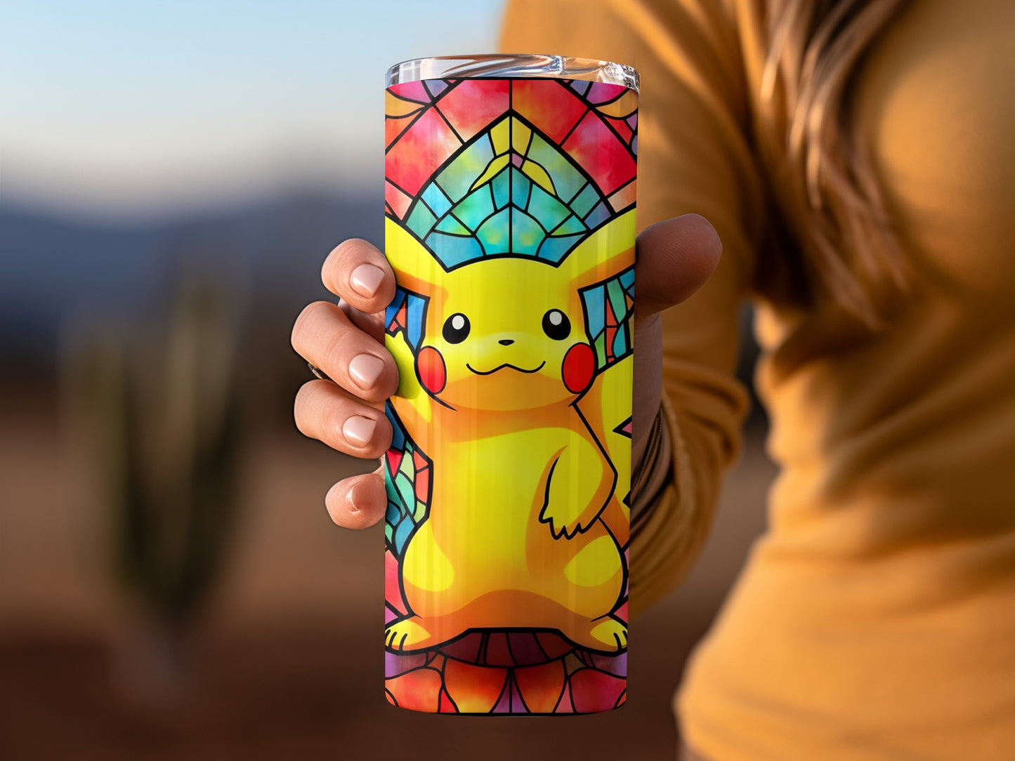 Stained Glass Pikachu Design Insulated Tumbler Cup