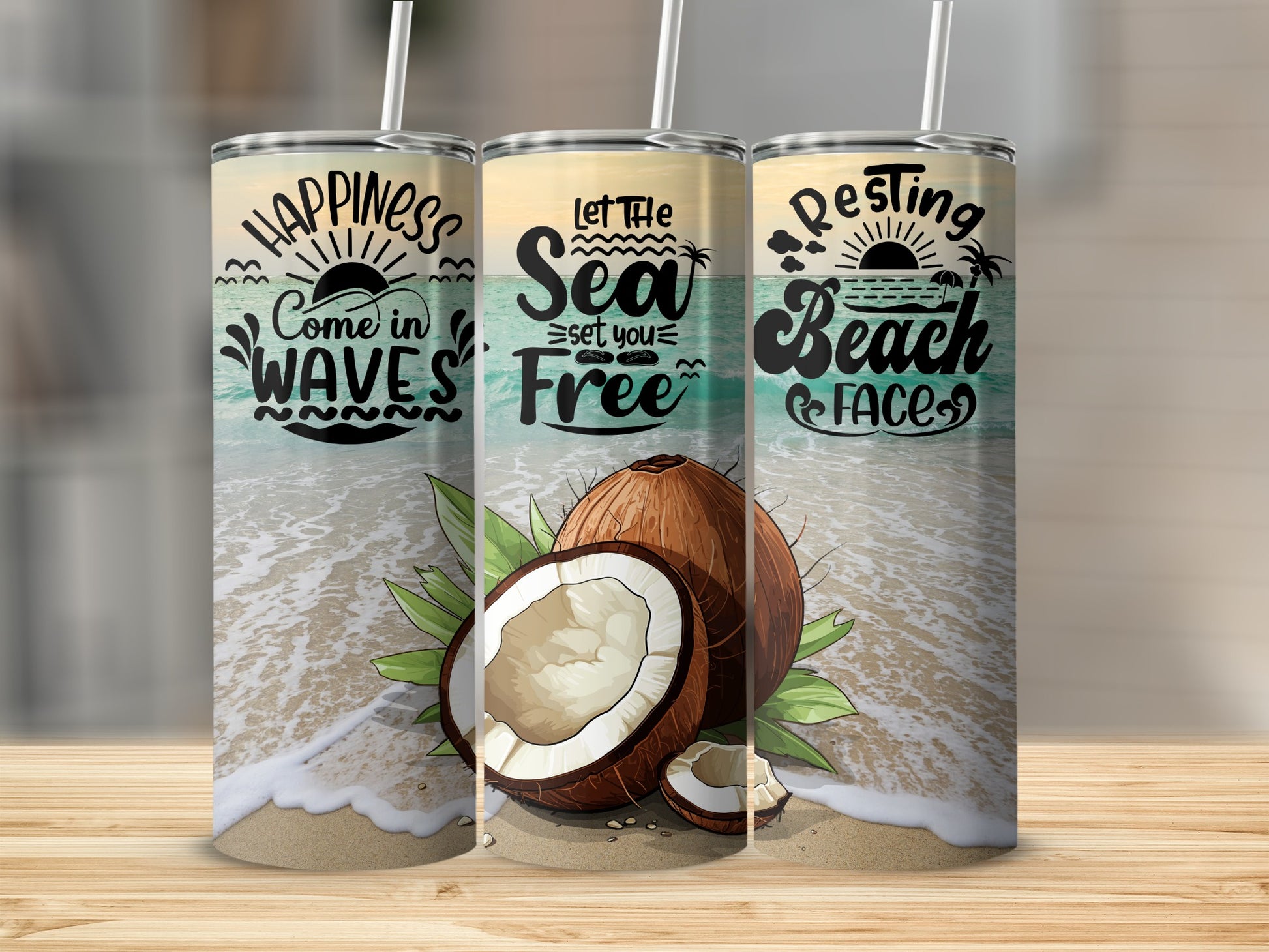 Coastal Life Vibes Resting Beach Faces Tumbler Set