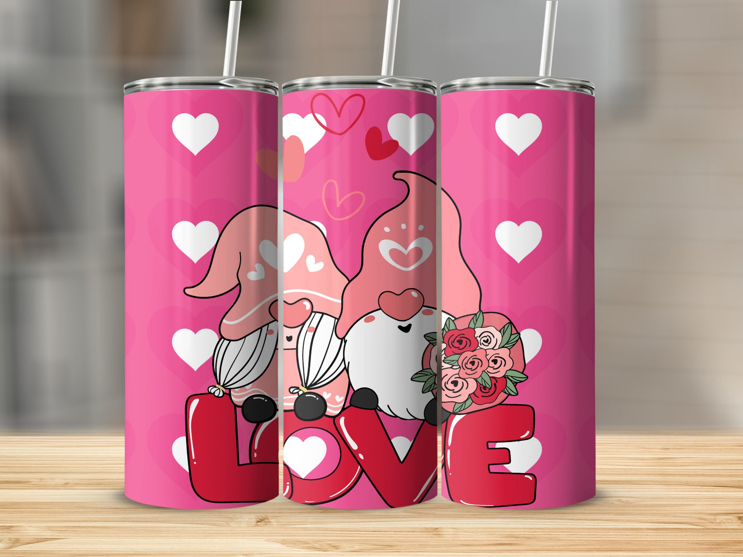 Gnome Love Hearts Design Insulated Tumbler