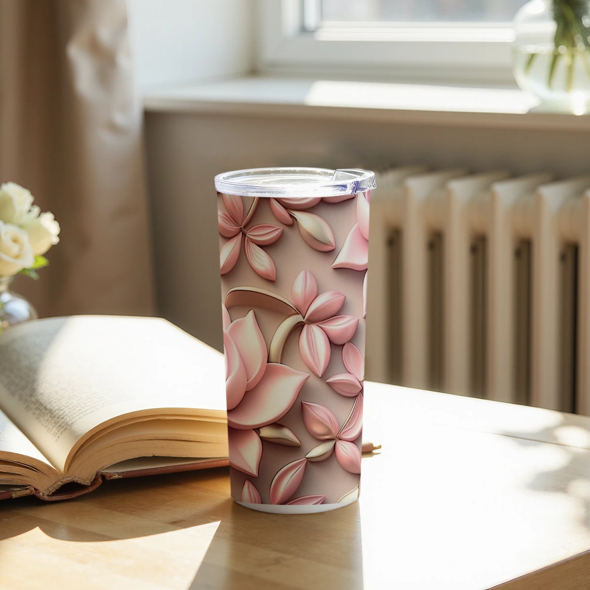 Beautiful Pink Floral Pattern Insulated Drink Tumbler
