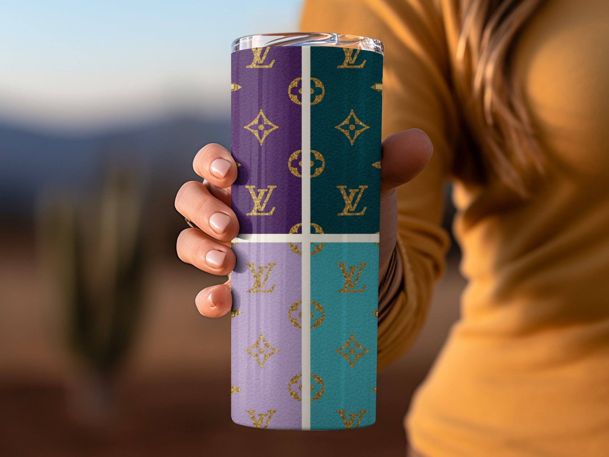 Stylish Purple and Teal Patterned Insulated Tumbler