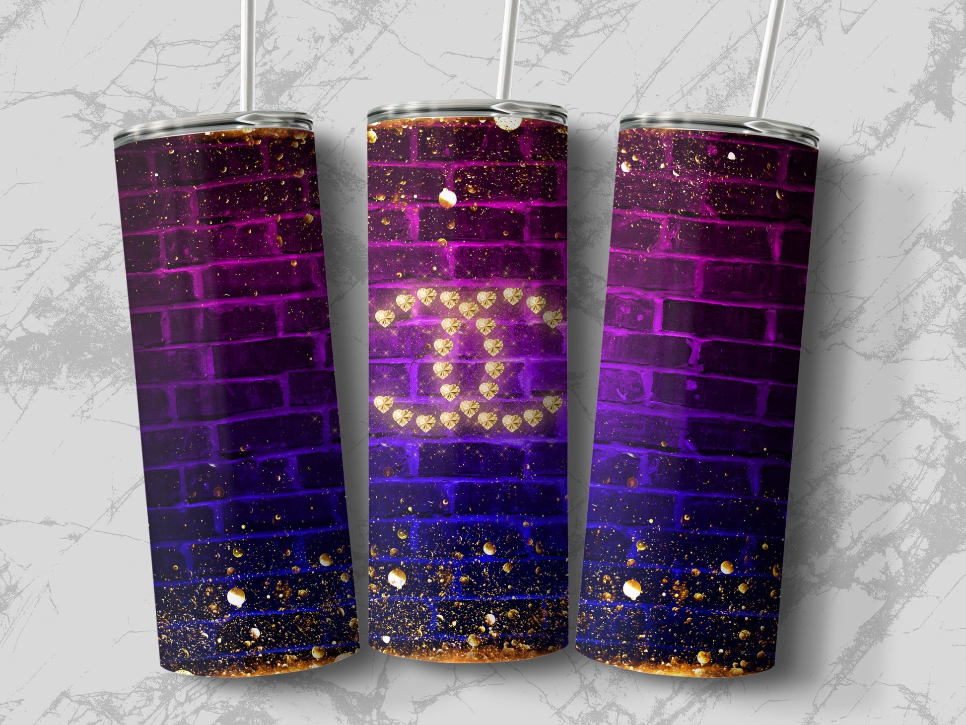 Purple and Gold Brick Pattern Design Tumbler Product