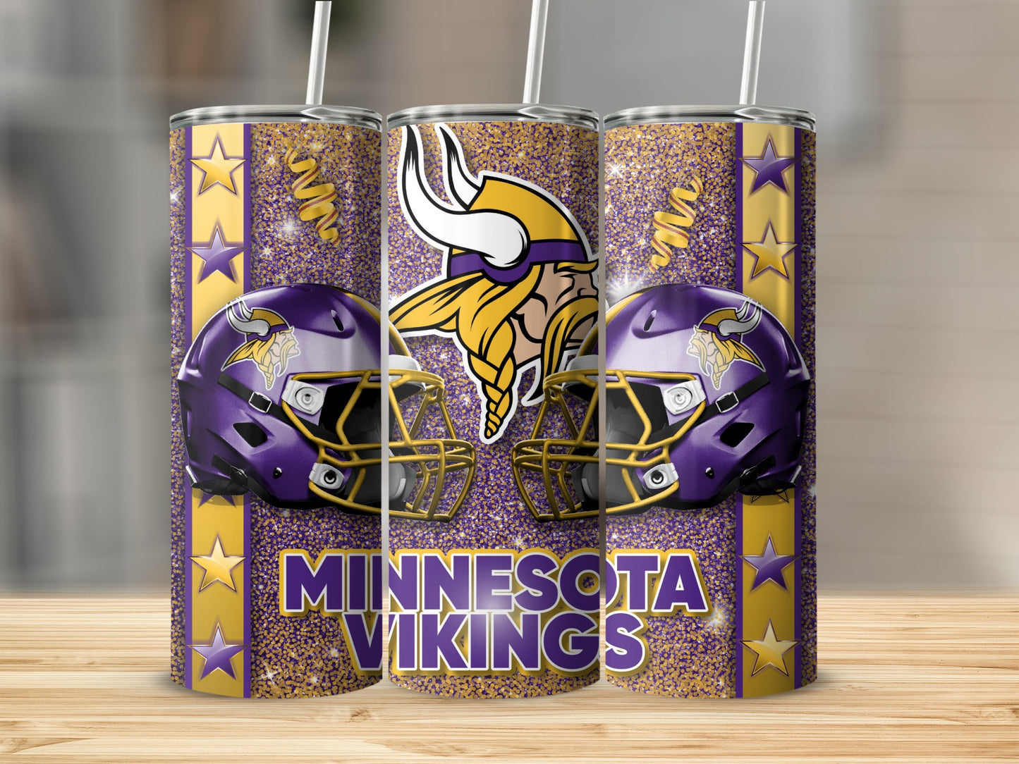 Minnesota Vikings Helmets with Gold Stars Pattern Tumblers