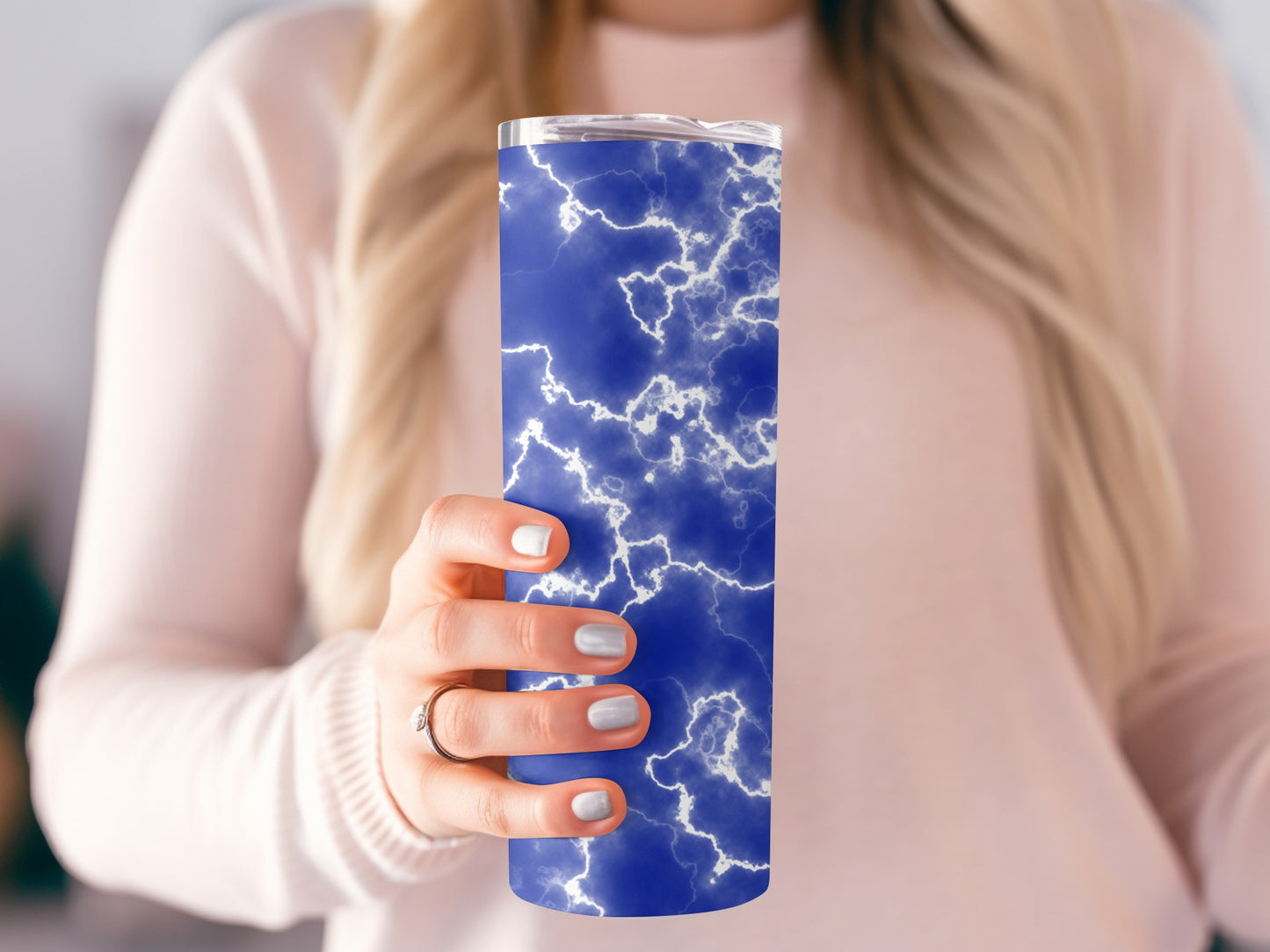 Electric Blue and White Lightning Design Custom Tumblers