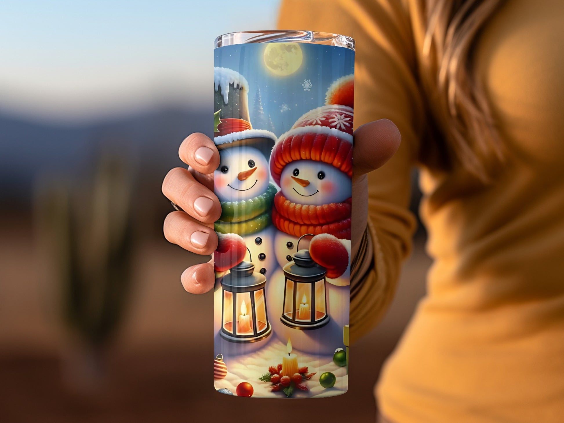 Festive Snowman Lantern Scene Tumbler Christmas product