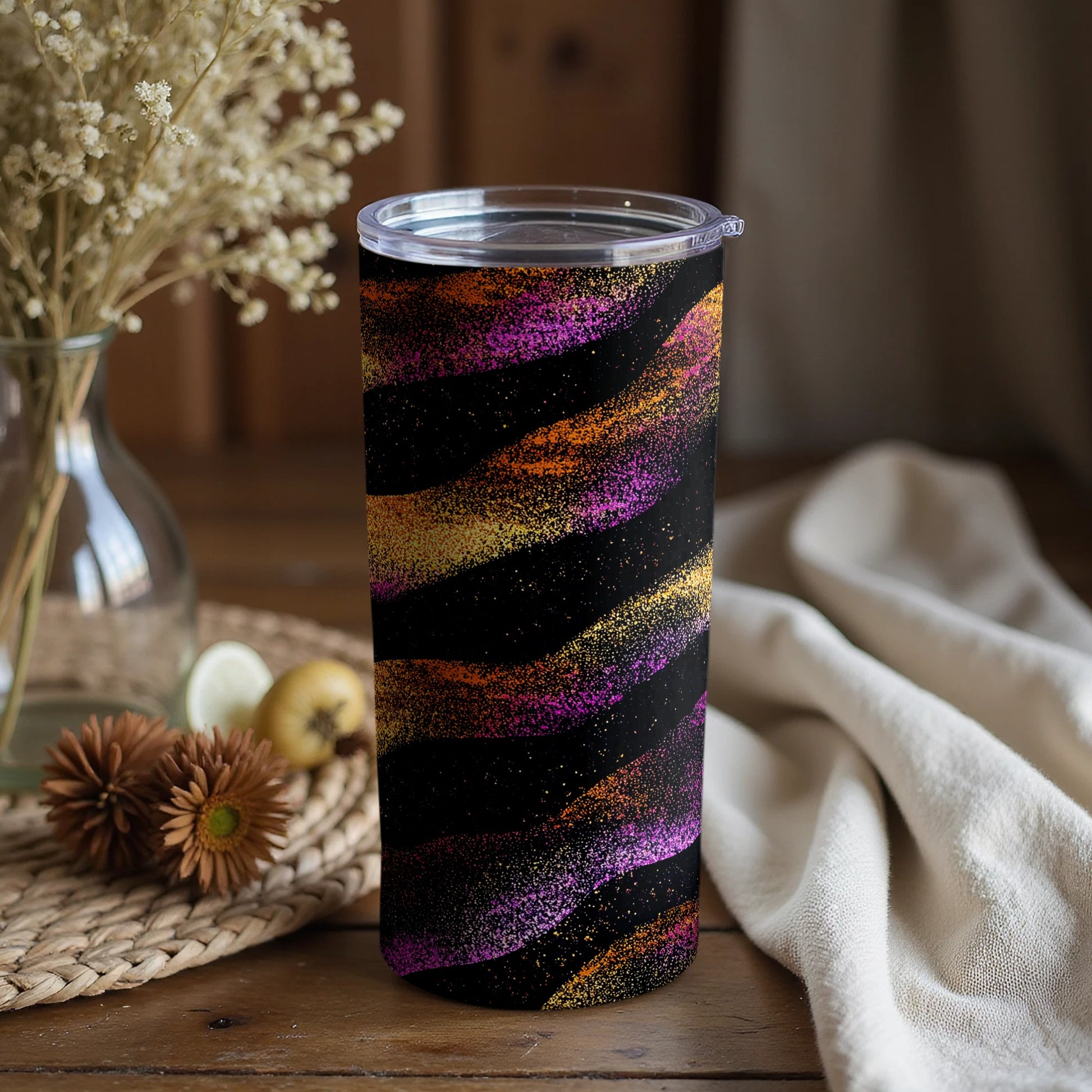 Vibrant Black Purple and Gold Insulated Tumbler