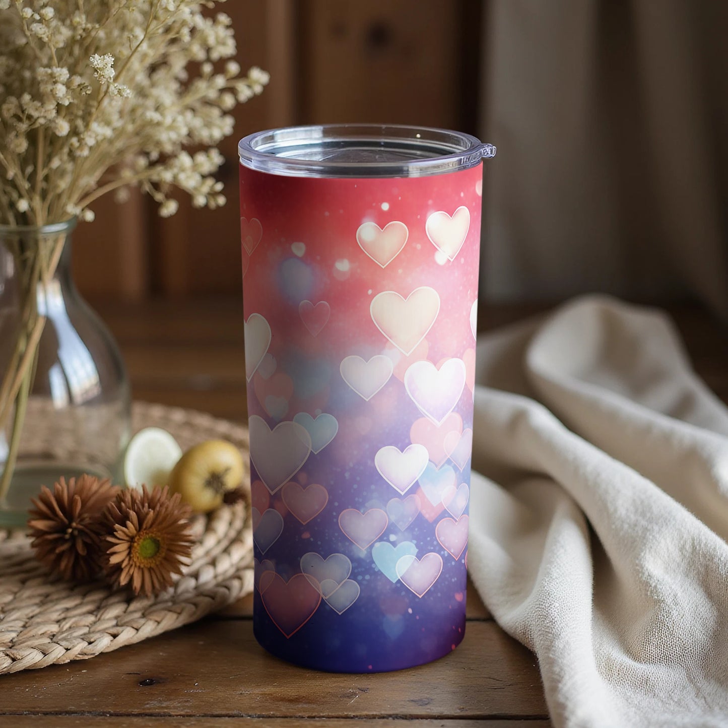 Gradient Heart Design Insulated Coffee Tumbler