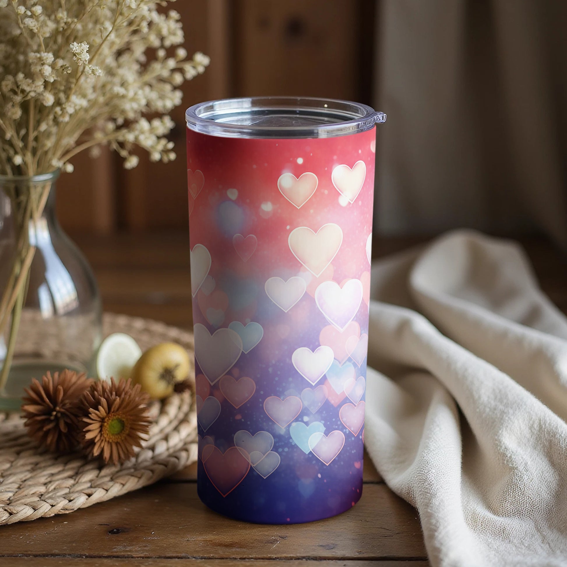 Gradient Heart Design Insulated Coffee Tumbler