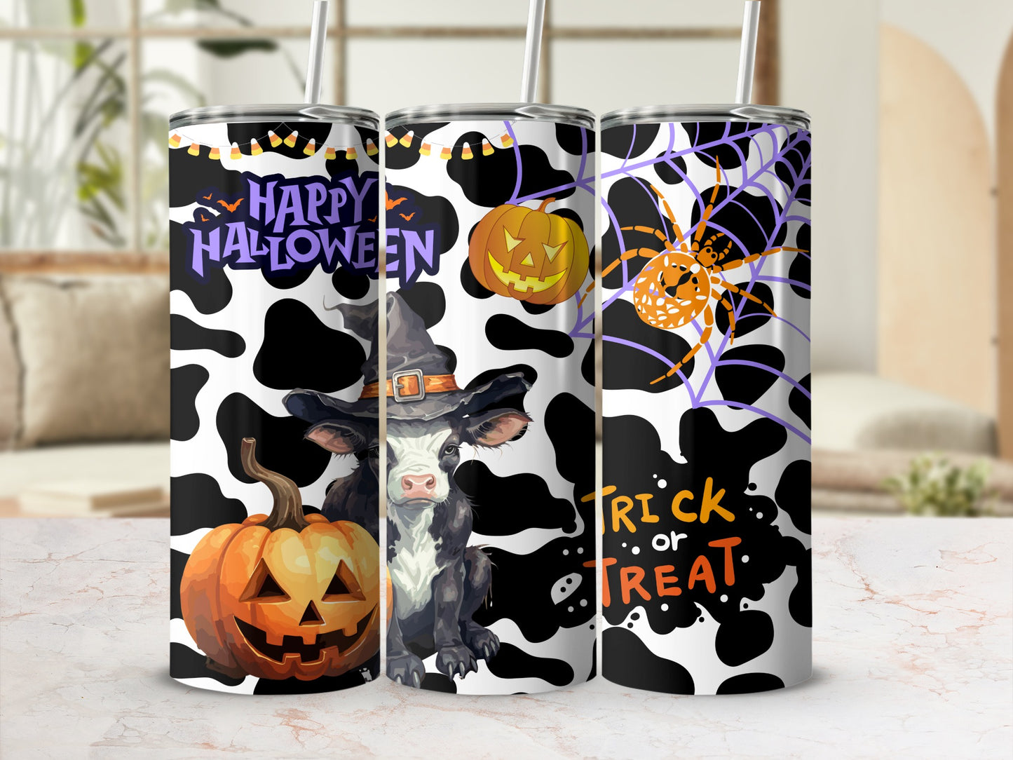 Happy Halloween Trick or Treat Cow Tumbler
