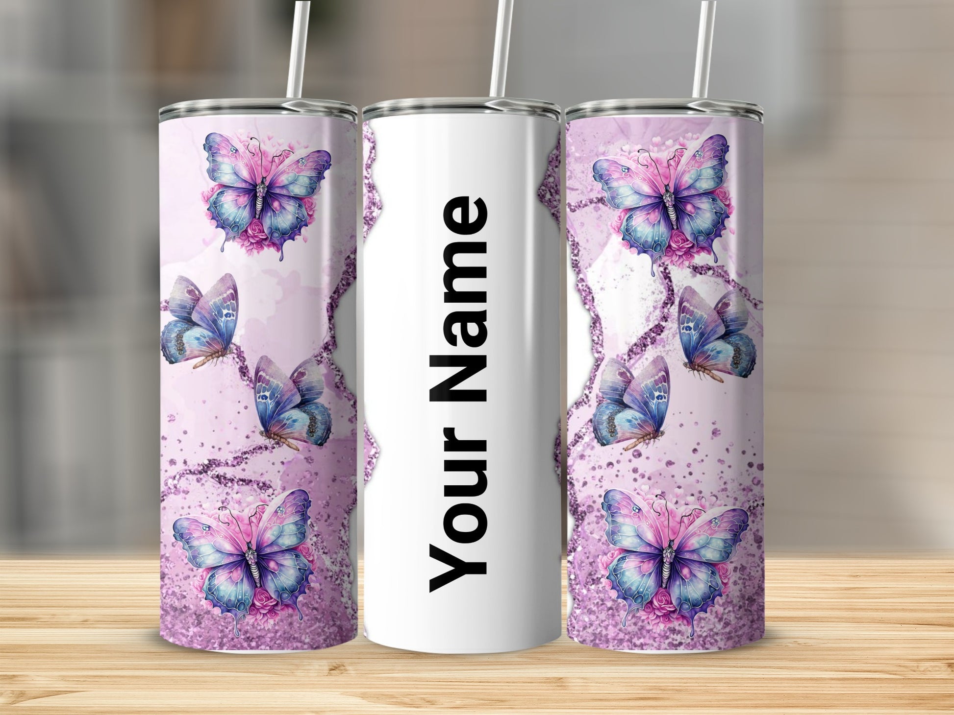 Personalized Butterfly Design Tumbler with Your Name
