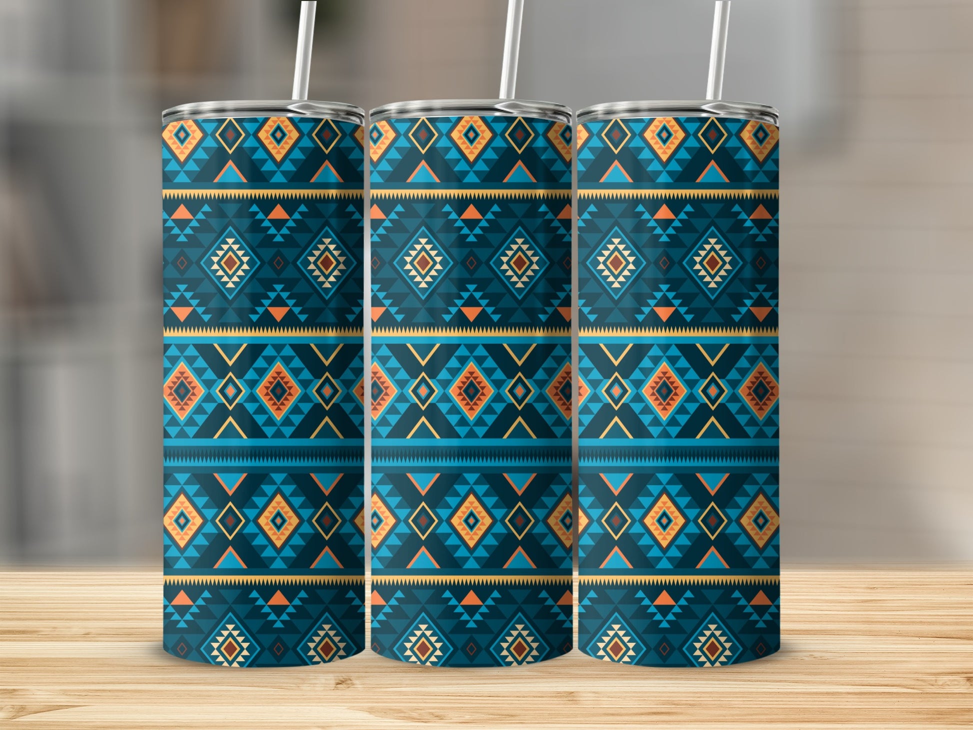 Vibrant Aztec Geometric Patterned Tumbler