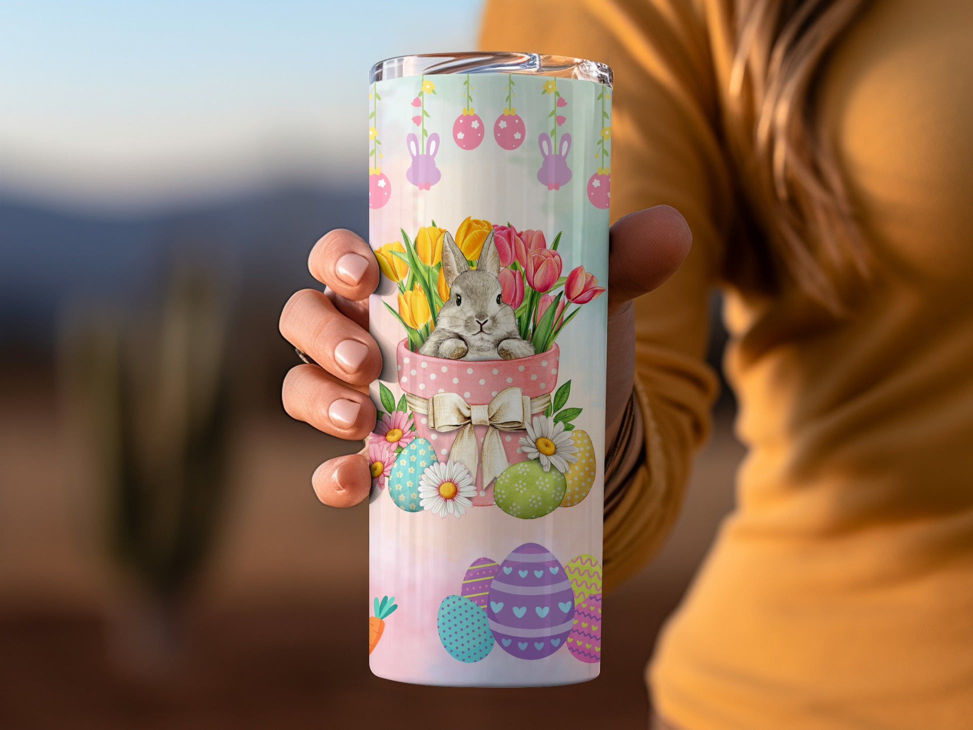 Adorable Easter Bunny with Flowers Tumbler
