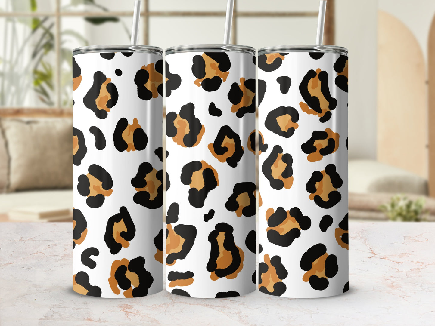 Leopard Print Design Tumbler with Straw Product