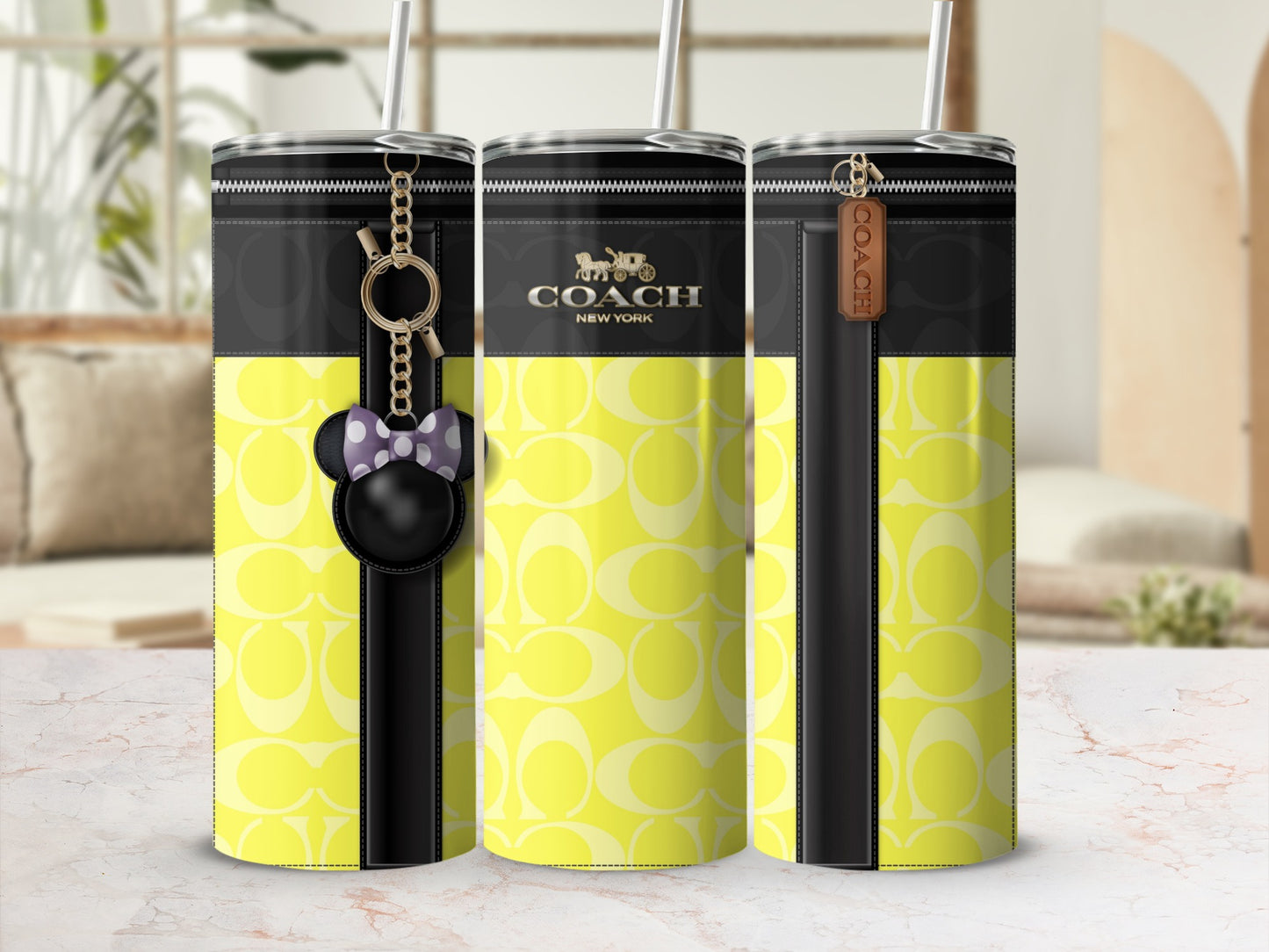 Stylish Yellow Coach New York Tumblers with Keychain