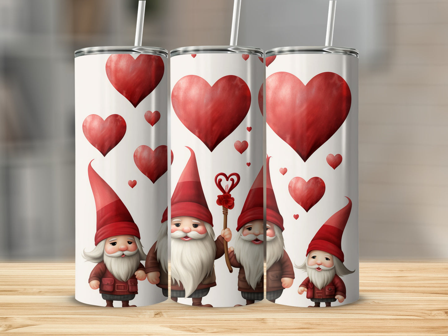 Adorable Gnome Heart Design Valentine Tumbler